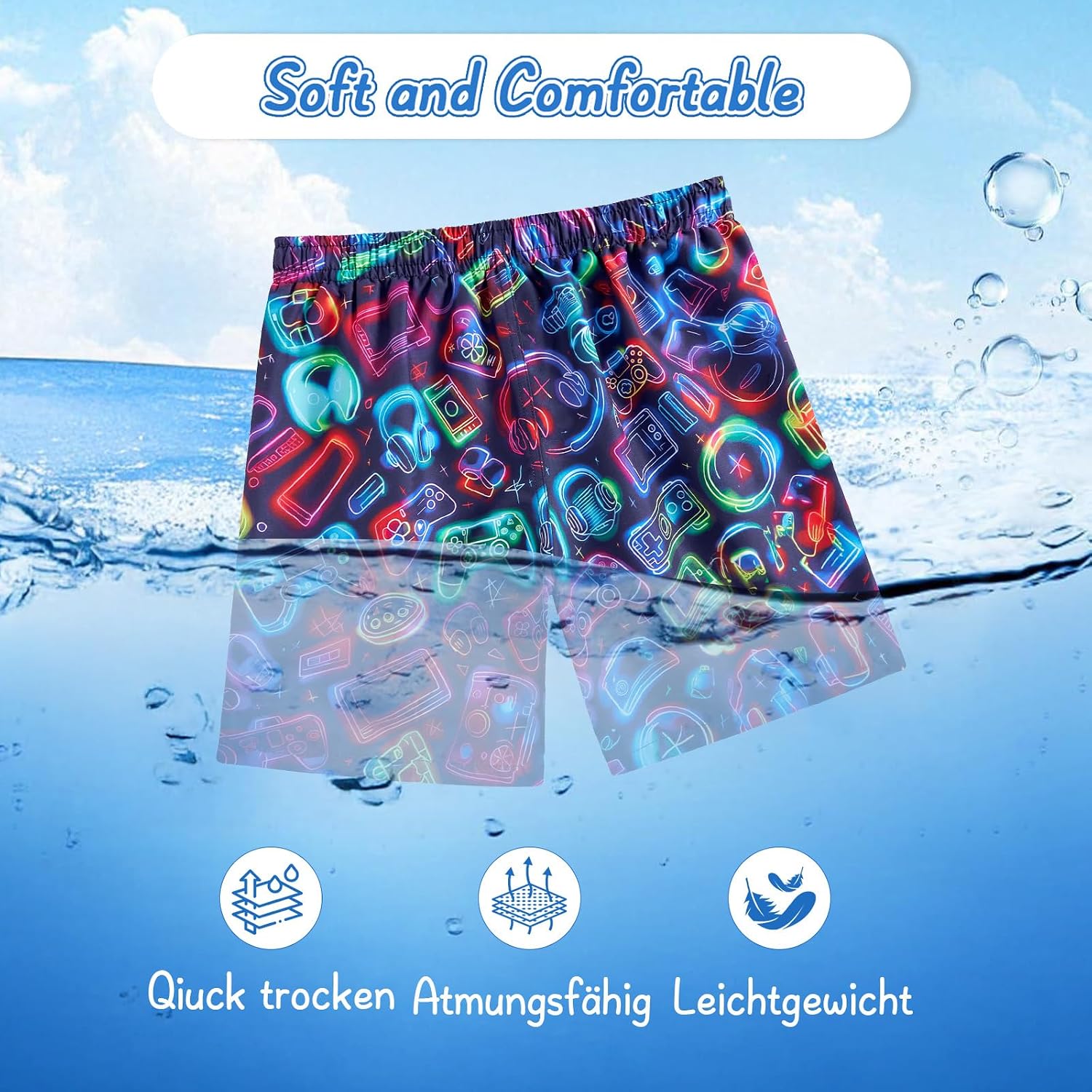Detalle de ALISISTER Boys Swim Trunks Quick Dry Compression Line with Boxer Brief Liner
