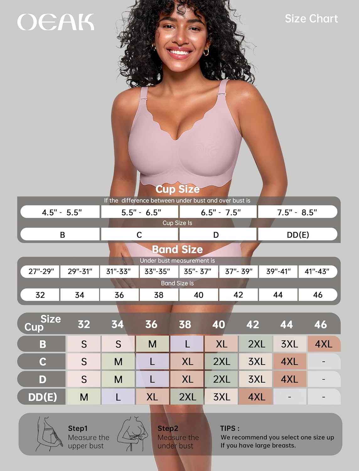 Thumbnail 5 de OEAK Women Jelly Bras No Underwire Scalloped Push Up T-Shirt Bra (Seamless, Full Coverage, Convertible)