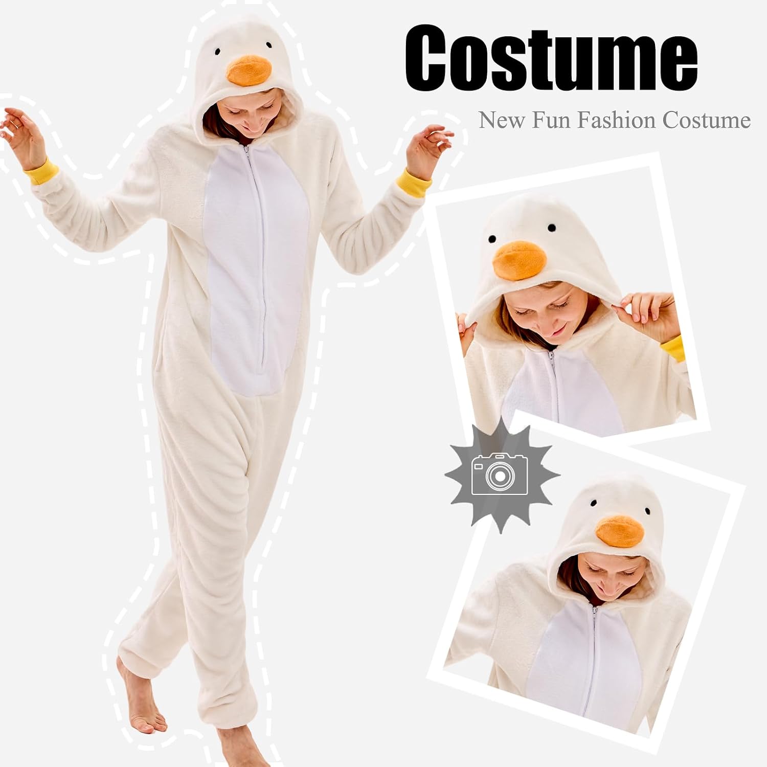 Detalle de JUOLOET Unisex Adult Animal Onesie Pyjamas with Hood and Side Pockets