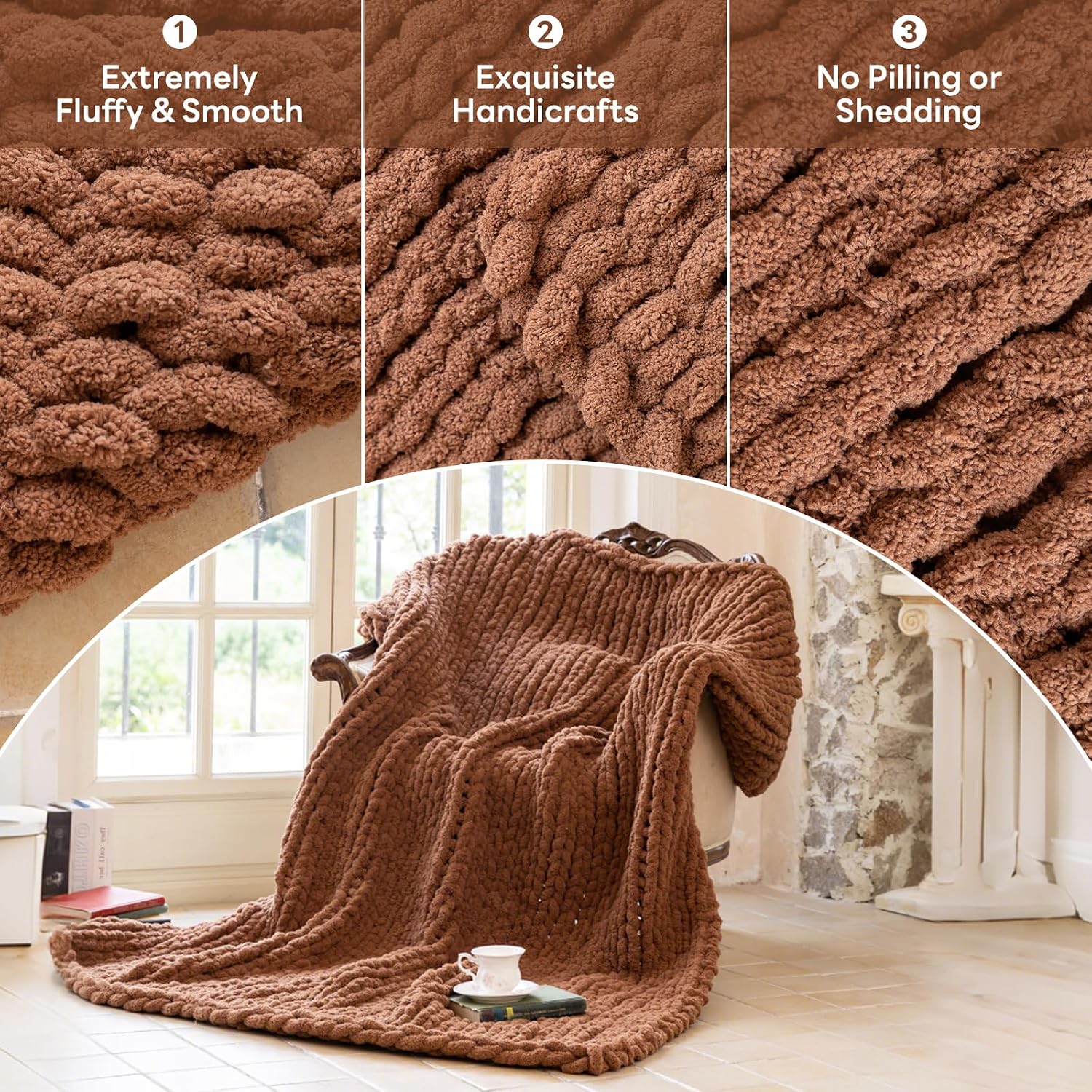 Thumbnail 6 de Larexius Chunky Knit Blanket - 40 x 50 Luxury Woven Knit Throw