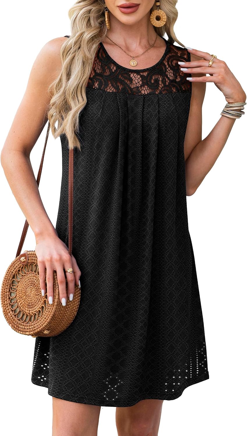 Detalle de BKRIVE Summer Dress for Women – Sleeveless Lace Crewneck Sundress (S–3XL)