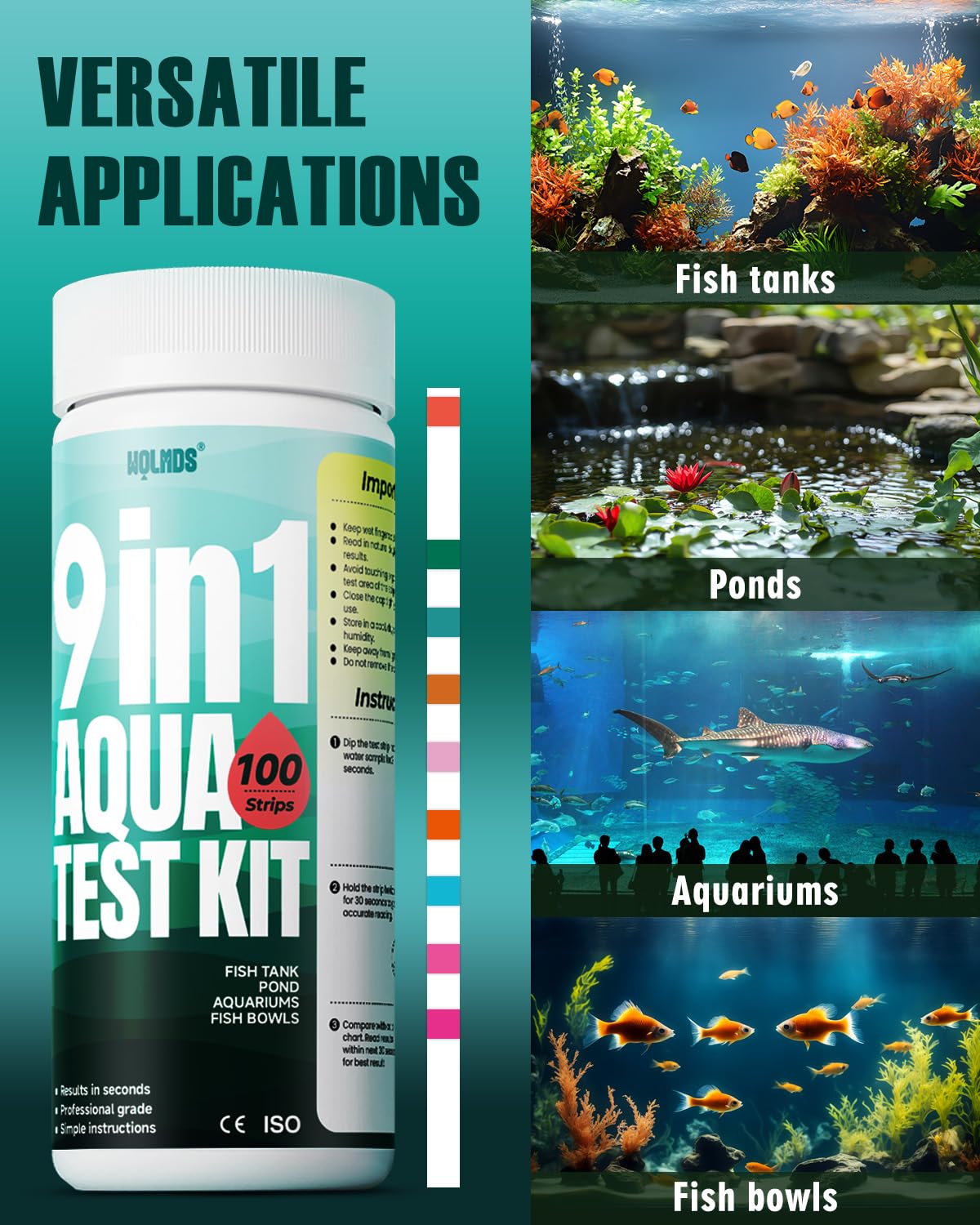 Thumbnail 2 de Aquarium Test Strips - 9-in-1 Aquarium Water Test Kit (100 Strips) for Freshwater & Saltwater