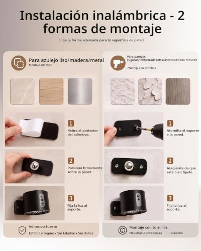 Detalle 2 de LuminexDesigns AURI WL01, pack de 2 lámparas de pared LED RGB recargables, negras