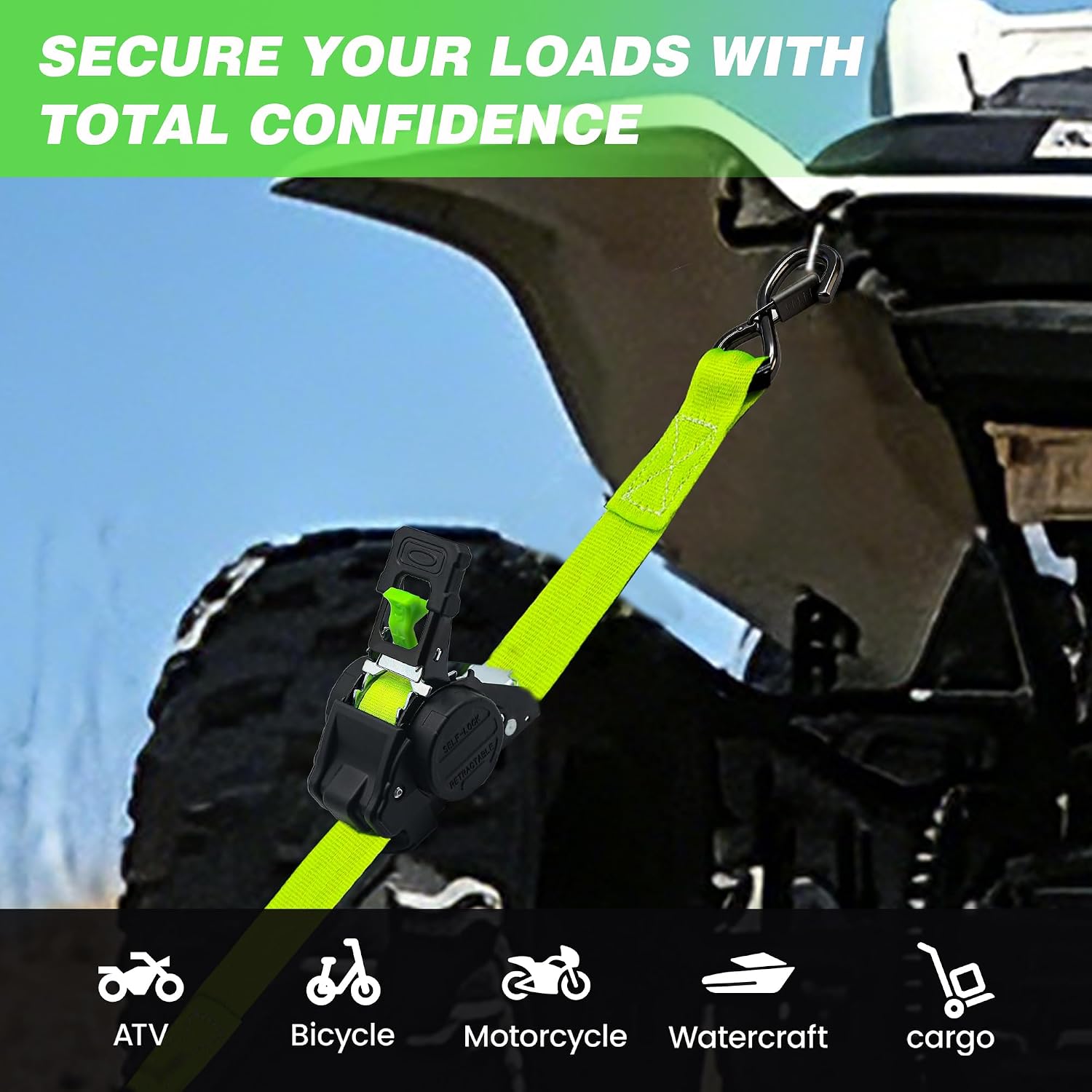 Thumbnail 6 de Retractable Ratchet Straps 1,800 lb Break Strength