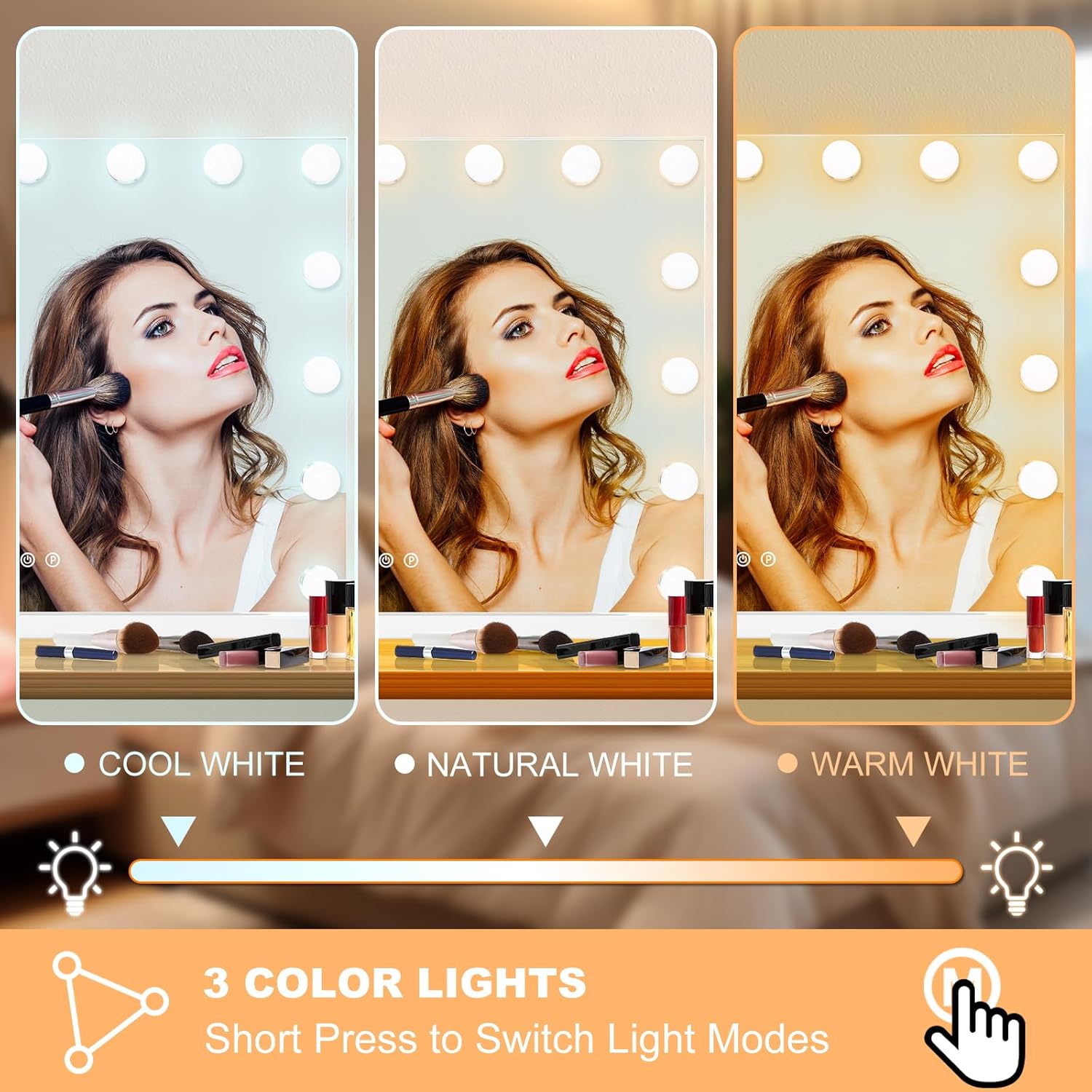 Thumbnail 2 de Moonee Vanity Mirror with Lights (15 Dimmable Bulbs, 10X Magnification, 3 Color Modes, USB Port) — Hollywood Lighted Makeup Mirror