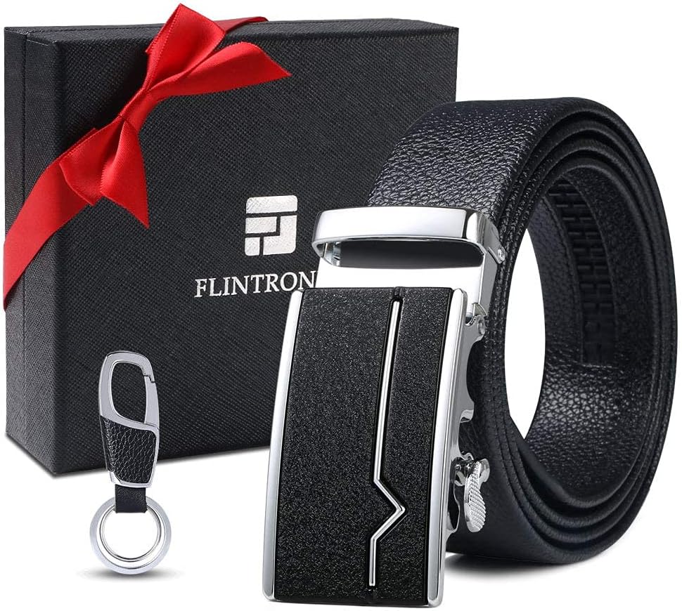 Detalle 2 de flintronic Herren Gürtel aus Leder mit Automatik-Ratsche – Breite 3,5 cm, Schwarz (inkl. Schlüsselbund & Geschenkbox)