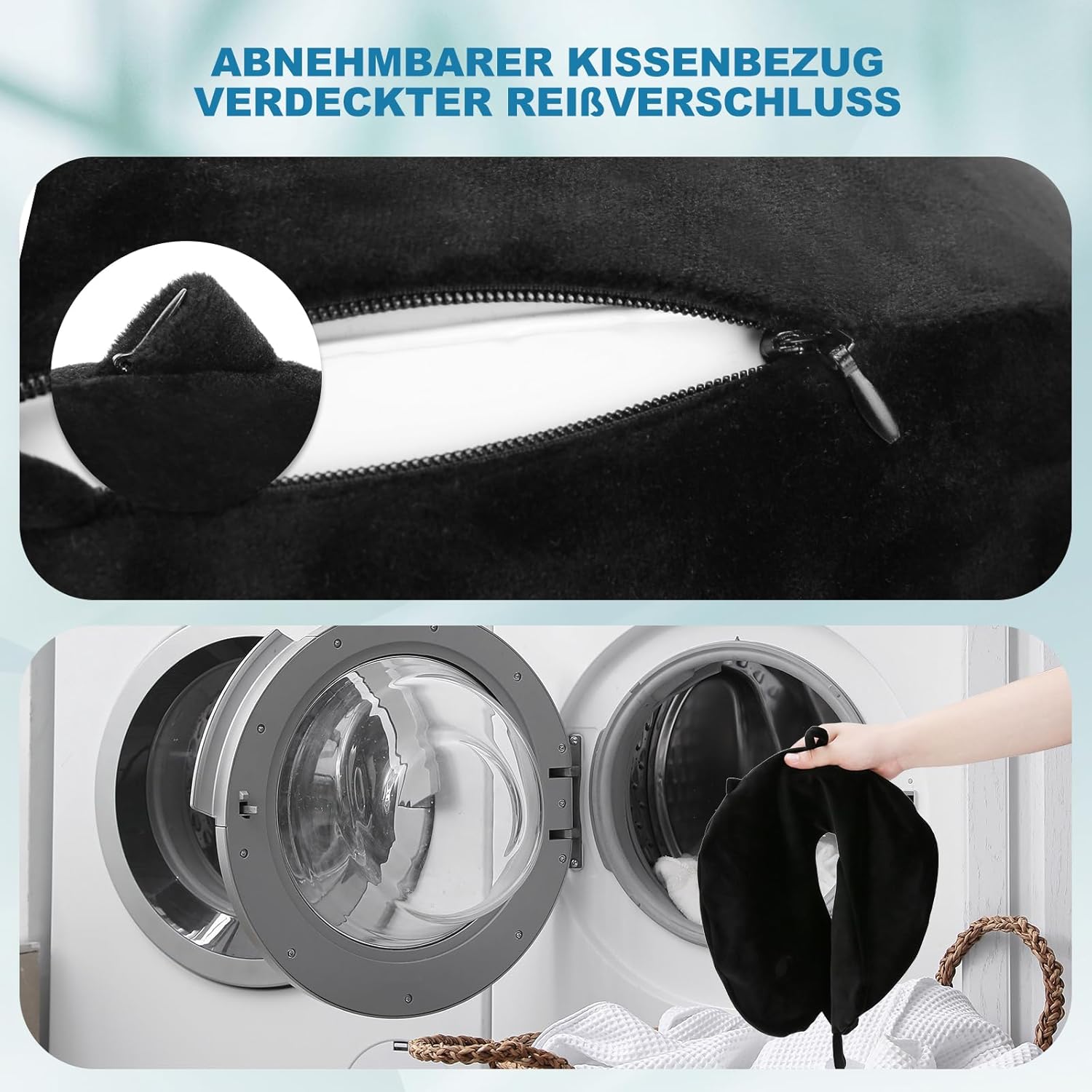 Detalle de Cirrorld Nackenkissen Flugzeug Aufblasbar – Reisekissen mit Augenmaske und Ohrstöpseln (Schwarz)