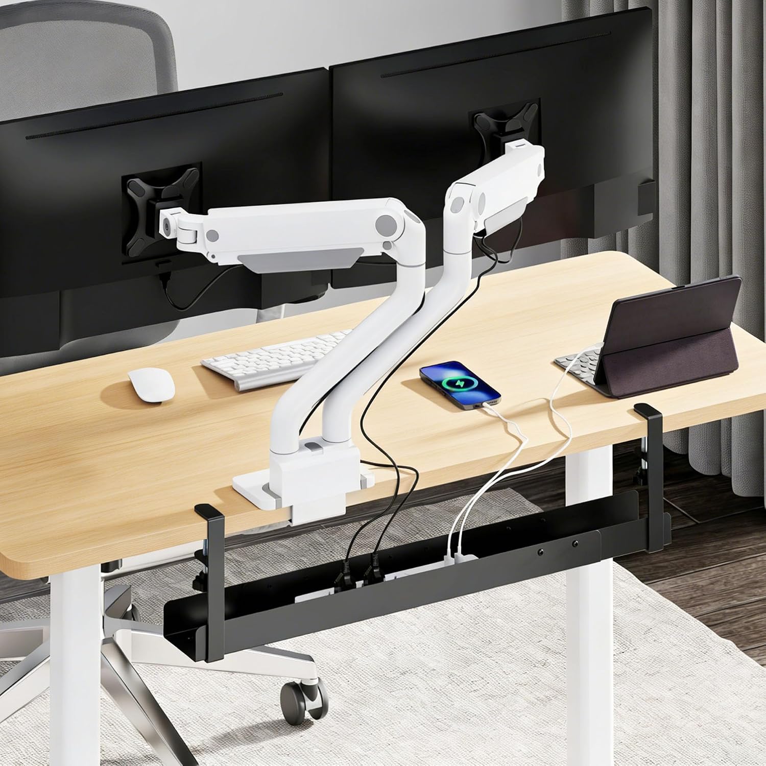Detalle de Mimoke goulotte de câbles de bureau extensible 800 à 1200 mm (noir) – montage par serrage