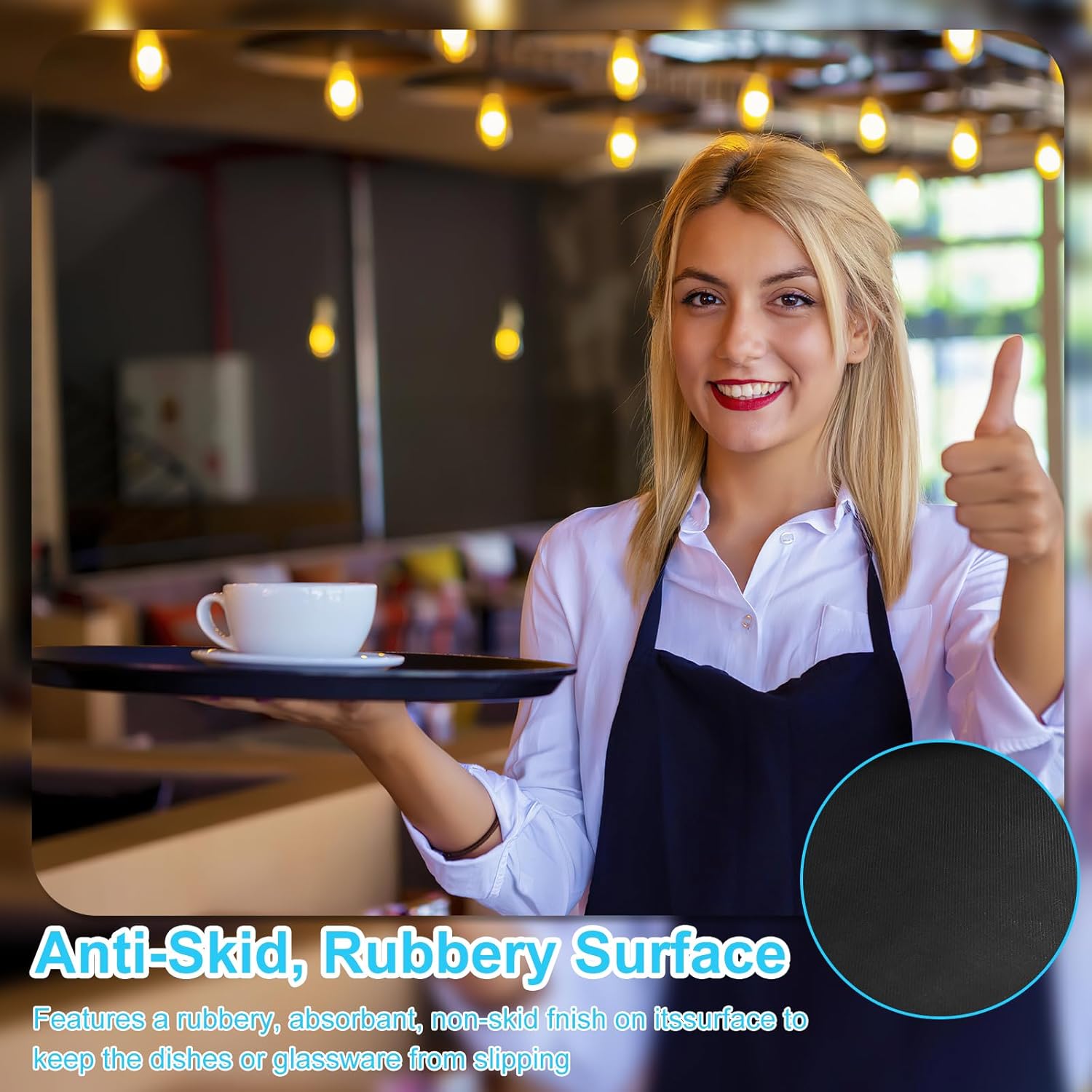 Thumbnail 6 de 6 Pieces Restaurant Serving Tray Set — Non-Slip Round Plastic Trays, 28 cm, Black
