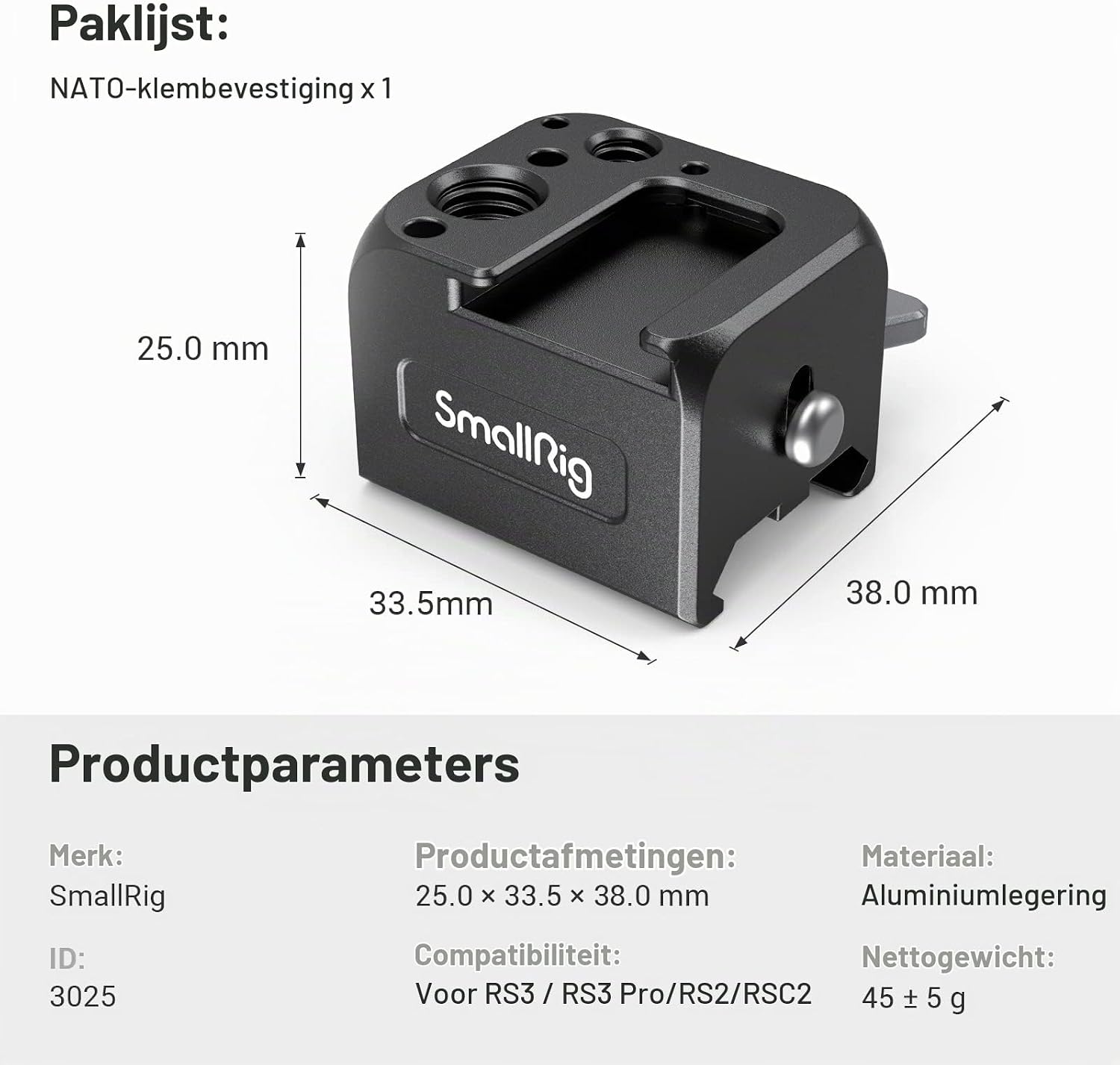 Thumbnail 6 de SMALLRIG 3025 NATO-klembevestiging voor DJI RS-gimbals met cold shoe