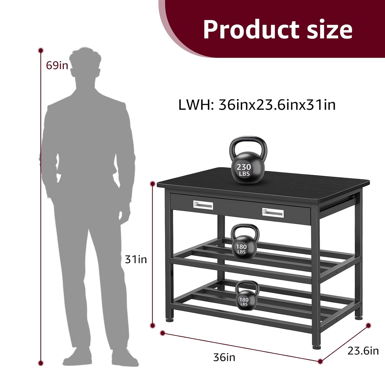 Detalle de Enoxen HDTYB01 3D Printer Stand, 3-Tier Metal Table with Filament Storage