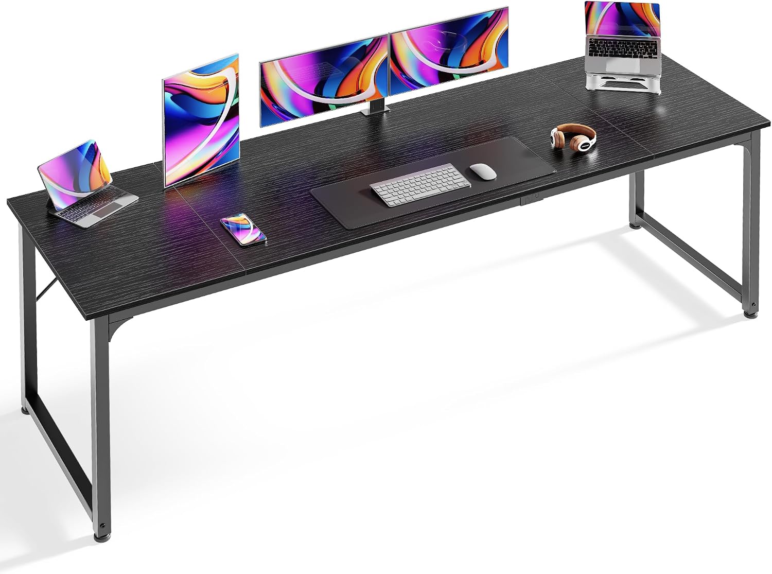 Detalle de Huuger 80-Inch Computer Desk, Black Engineered-Wood Top, Metal Frame