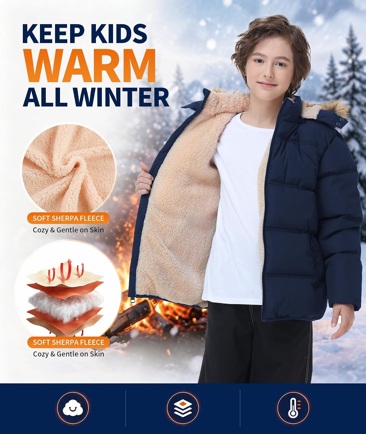 Detalle de GEEK LIGHTING Kids' Puffer Jacket with Sherpa Lining