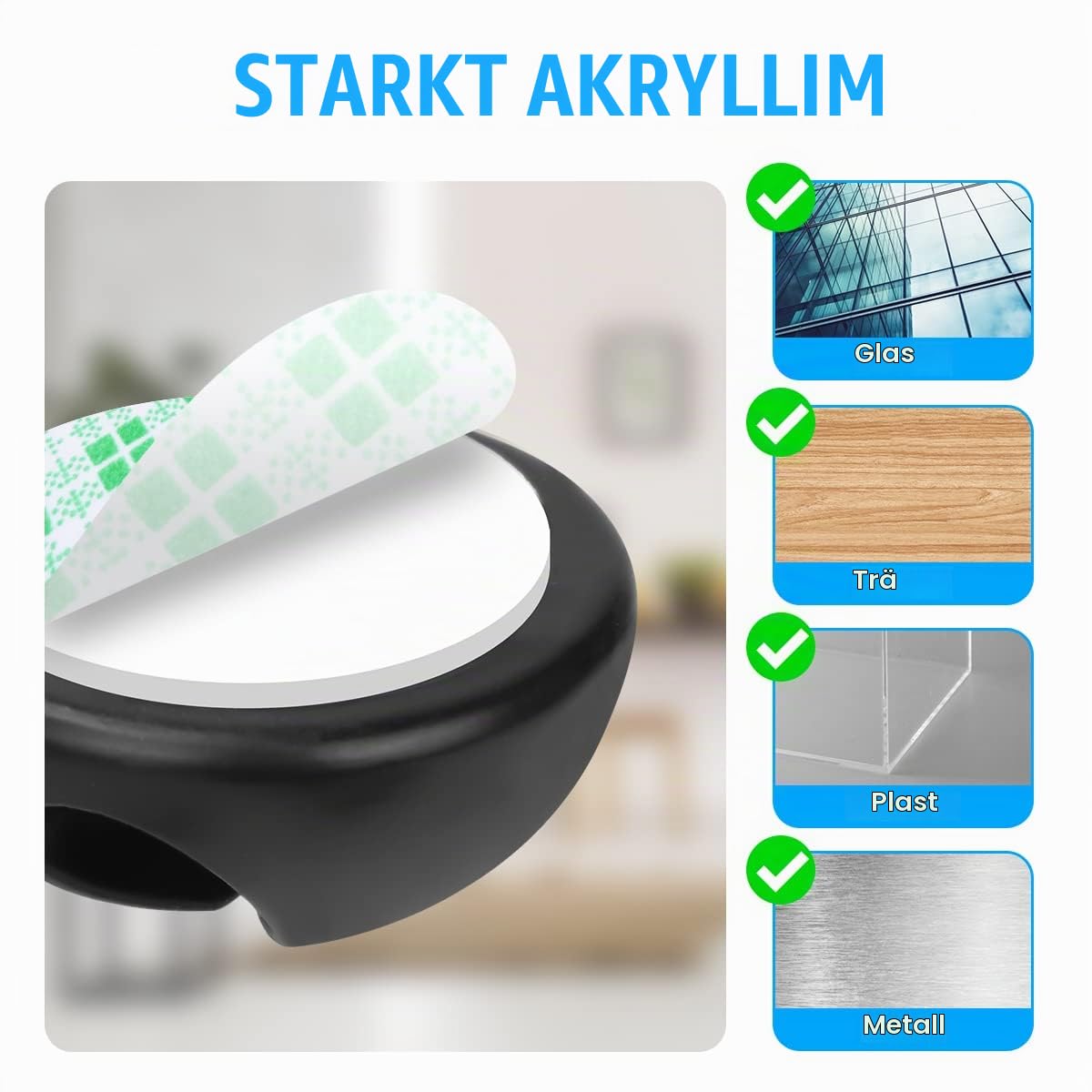 Detalle 2 de URAQT självhäftande kabelclips, 30 svarta i fyra varianter