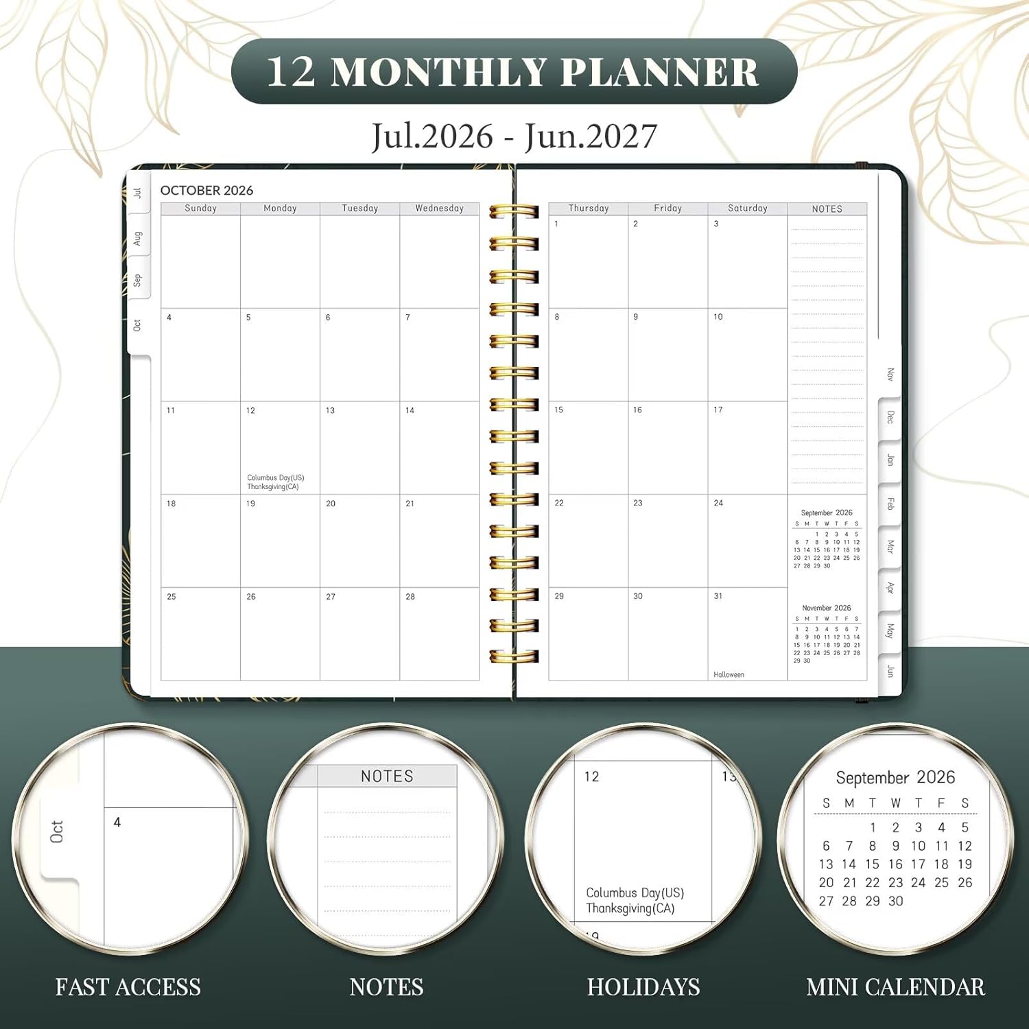 Detalle de Lonely Oak 2026-2027 A5 Academic Planner, Black Gold, Daily, Weekly and Monthly