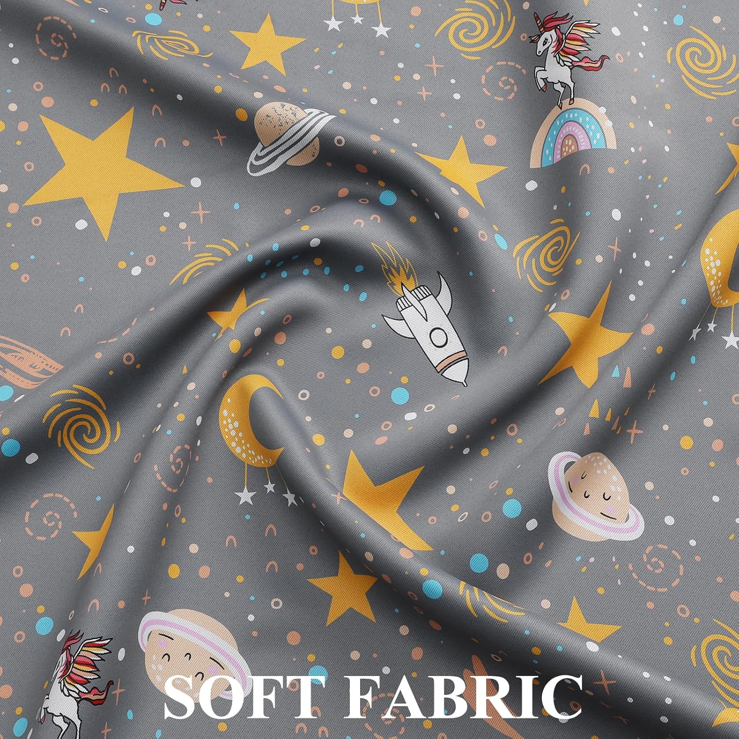 Thumbnail 4 de VEHEDE Unicorn Blackout Curtains – 2 Panels, 52x84 Inches, Grey Galaxy Kids Room