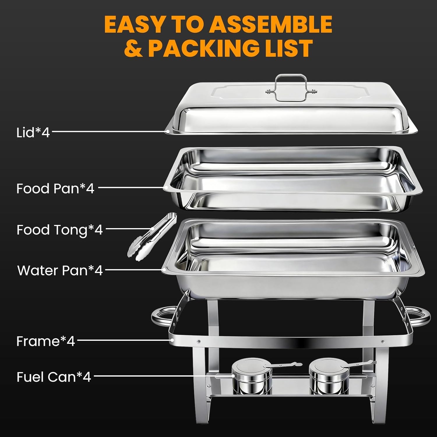 Thumbnail 6 de 4 Pack 9QT Chafing Dishes Buffet Set with Lids, Tongs, and Dual Fuel Burners