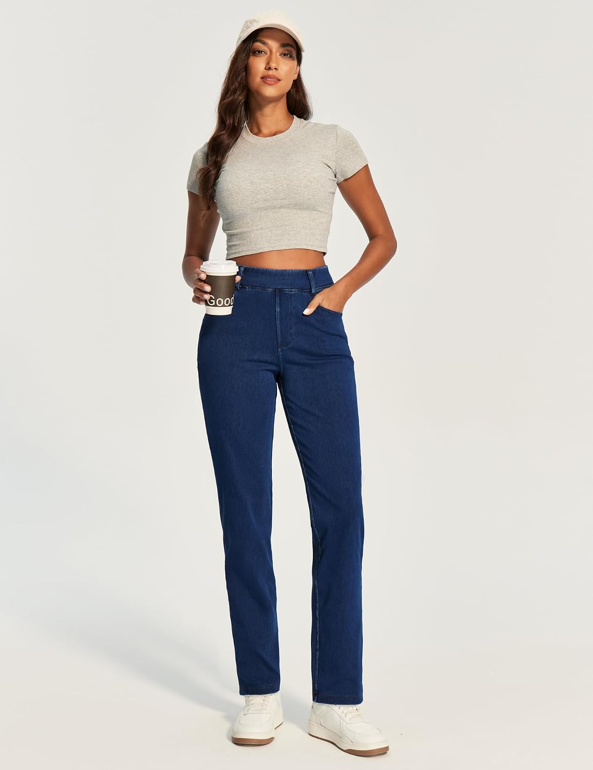 Detalle 2 de IUGA Straight Leg Jeans for Women: Cloud-Like Stretch Pull-On High-Waisted Jeans