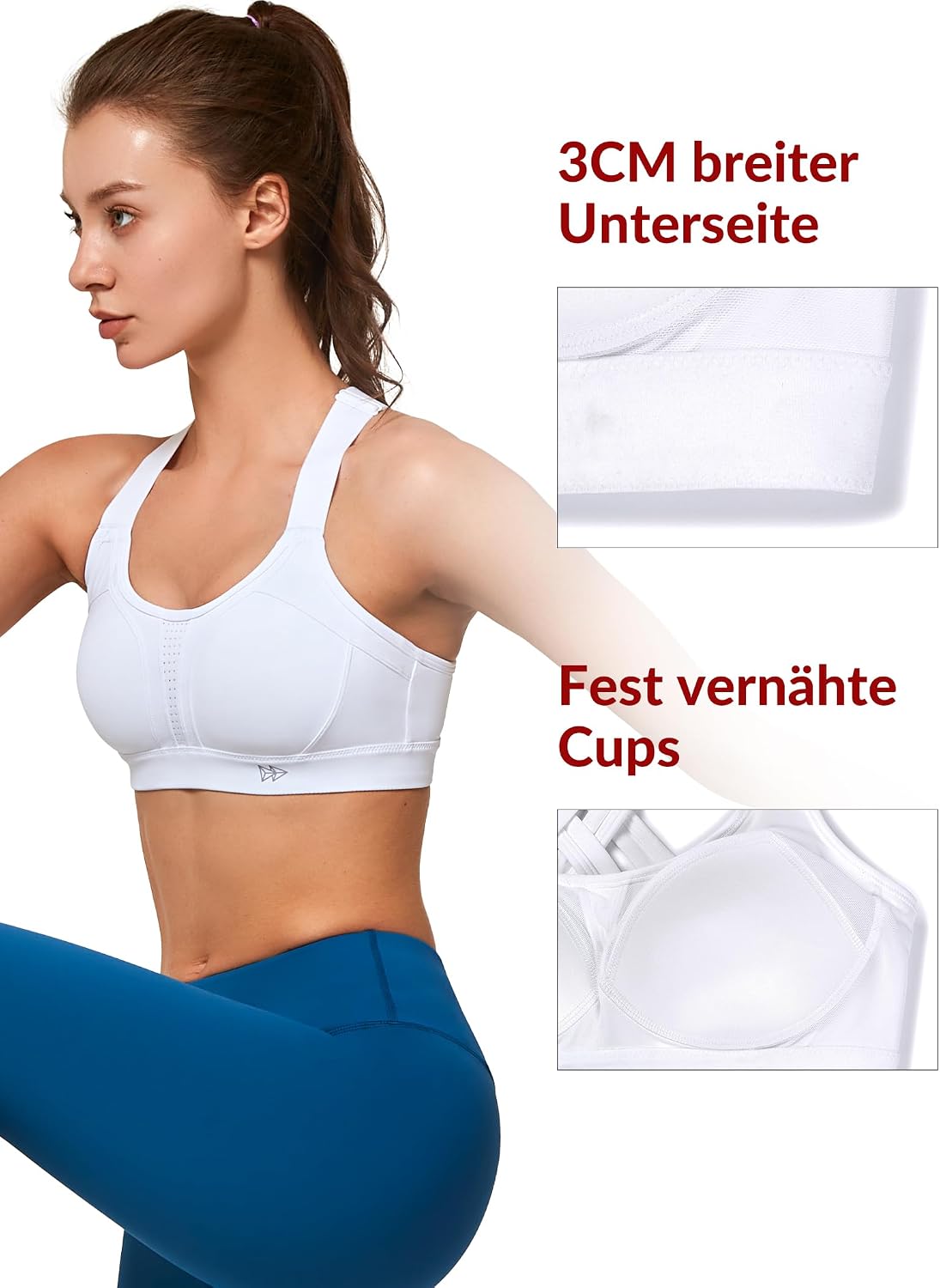 Detalle 2 de Yvette Sport BH mit starkem Halt, verstellbaren & gekreuzten Trägern – für Fitness, Lauf, Yoga, große Größen