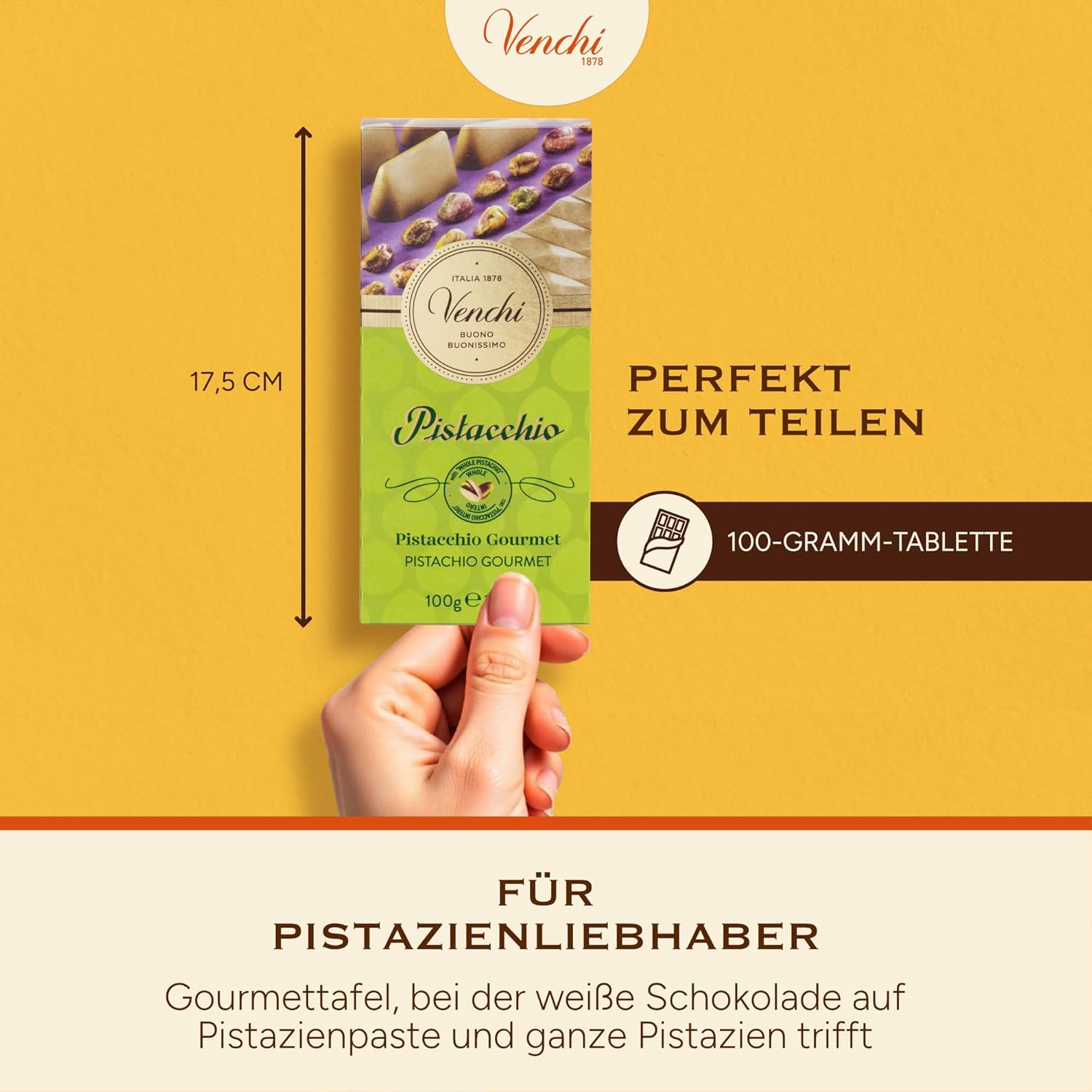 Thumbnail 4 de Venchi Gourmet Pistazien-Schokoladen-Tafel, Weiße Schokolade mit Pistazienpaste und ganzen Pistazien, 95 g