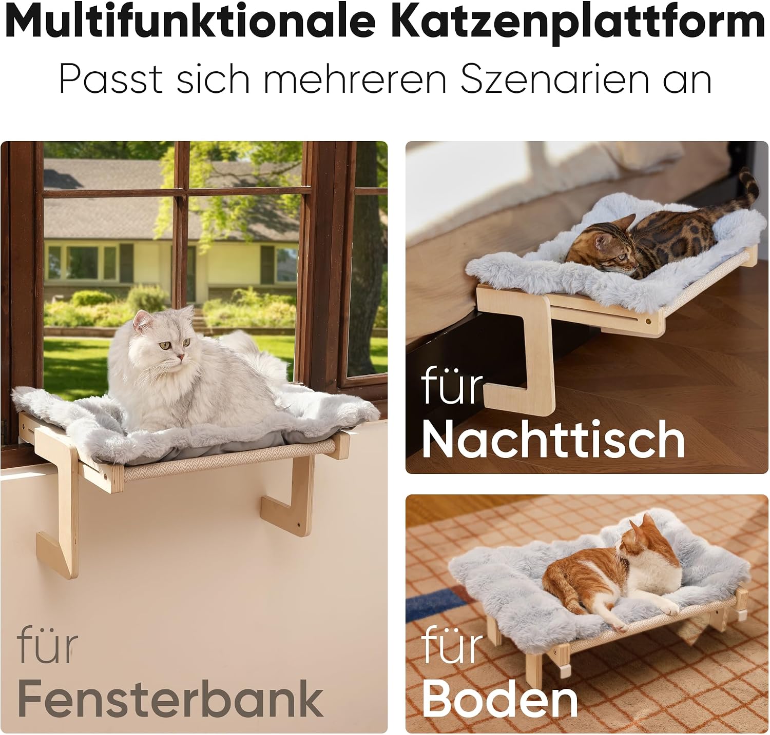 Thumbnail 2 de FUKUMARU Katzenhängematte – Fensterbank- und Bodenablage für große Katzen, verstärktes Holz-/Metallprofil