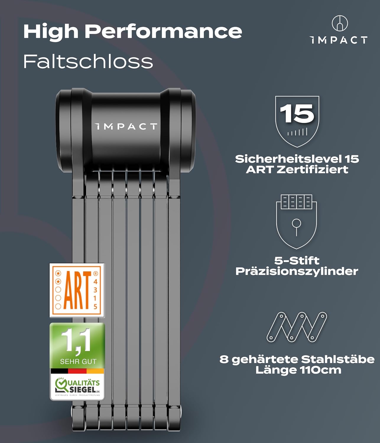 Detalle 2 de IMPACT FlexLock 15 Faltschloss mit Sicherheitslevel 15 und bis 1,5 Tonnen Zugkraft