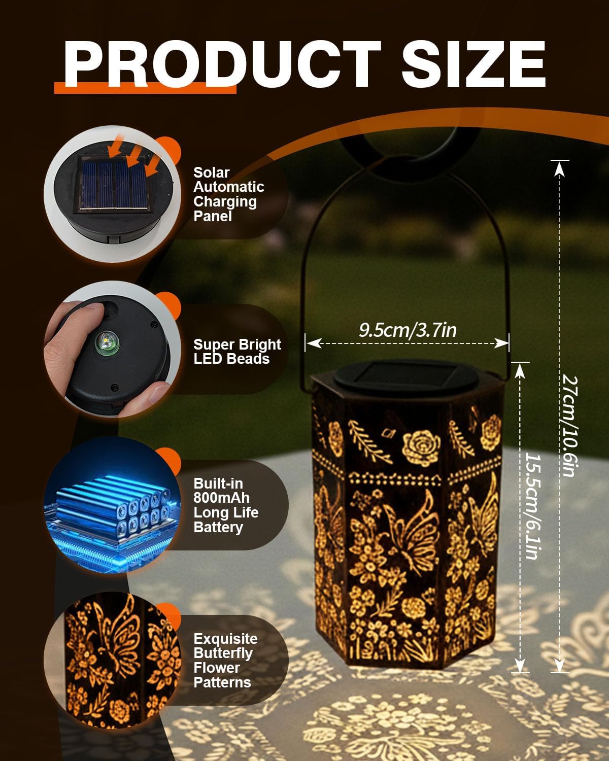 Thumbnail 4 de Butterfly Solar Lantern Garden Ornament for Mum – IP65 Hexagon Outdoor Lantern