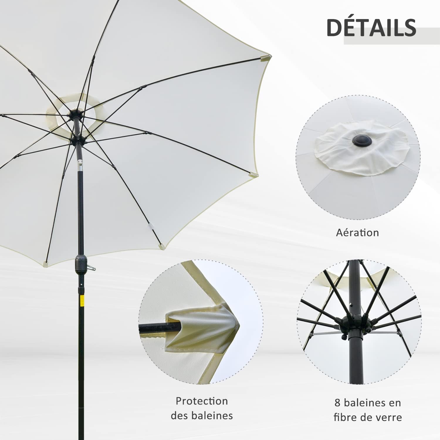 Thumbnail 4 de Outsunny Parasol de jardin inclinable Ø2,65 m - crème, cadre aluminium et fibres de verre