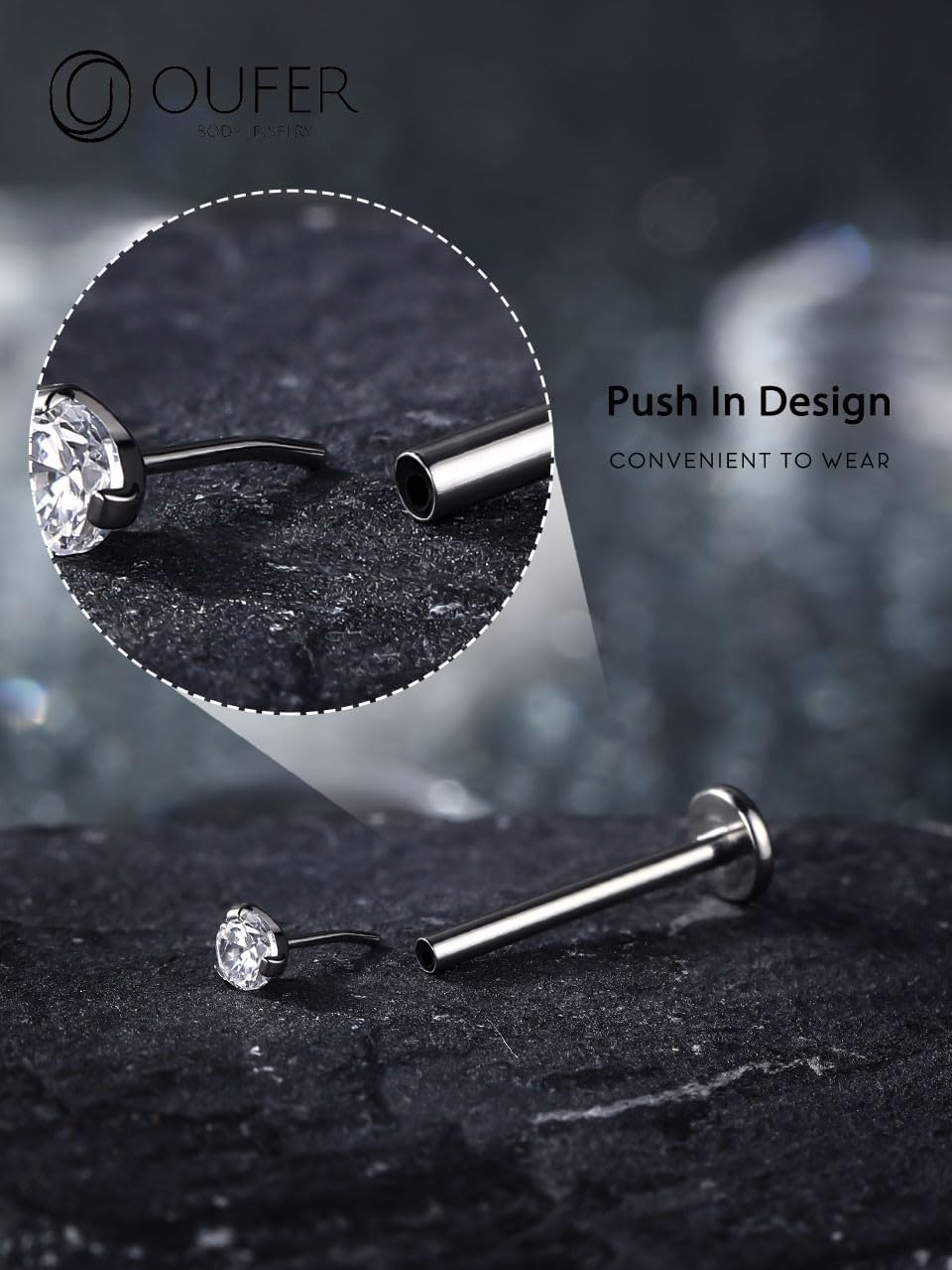 Thumbnail 2 de OUFER Lip Bar Titanium Push in 16G 5–12mm