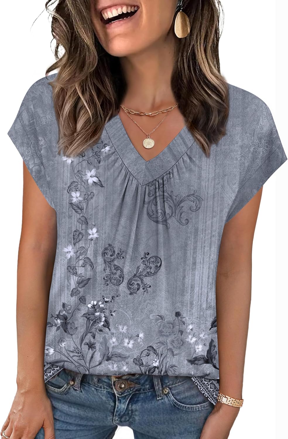Thumbnail 3 de Zeagoo Women’s Short Sleeve V-Neck Tops: Summer Dressy Casual Blouses