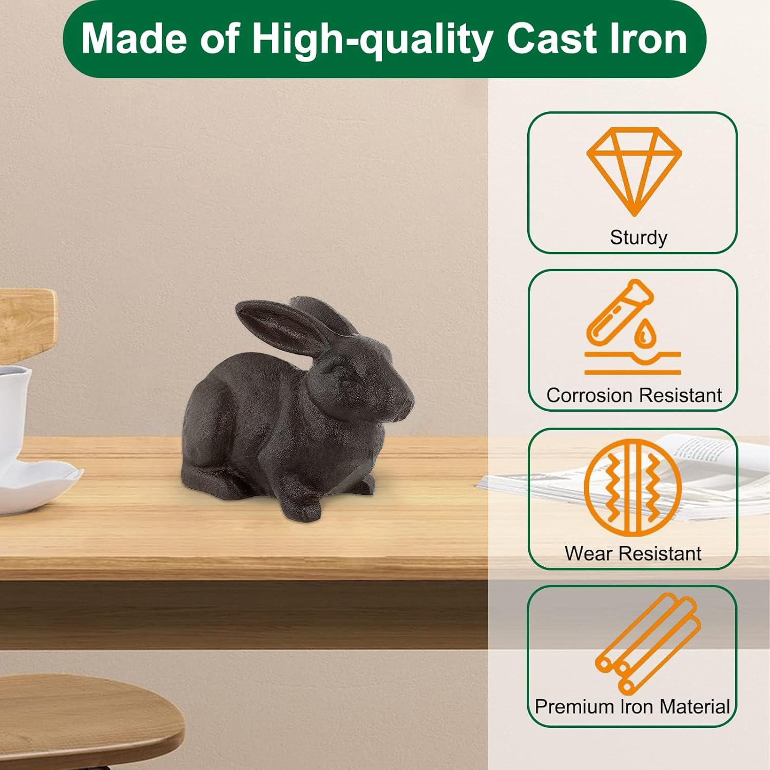 Thumbnail 5 de Vintage Dark Brown Rabbit Bookends – Rustic cast iron style bunny book stoppers for home office shelves