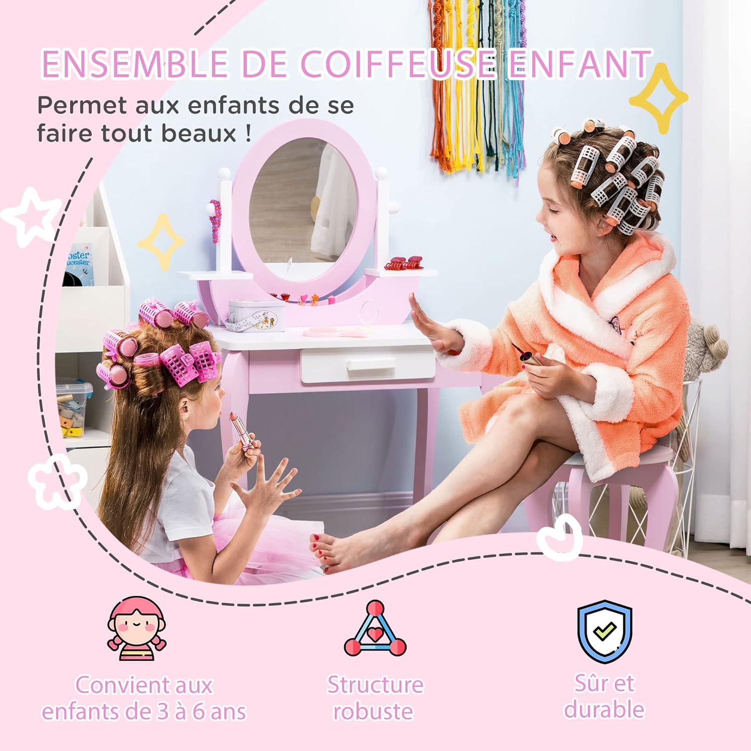 Detalle 1 de ZONEKIZ Coiffeuse Enfant 65,5 x 46 x 93 cm