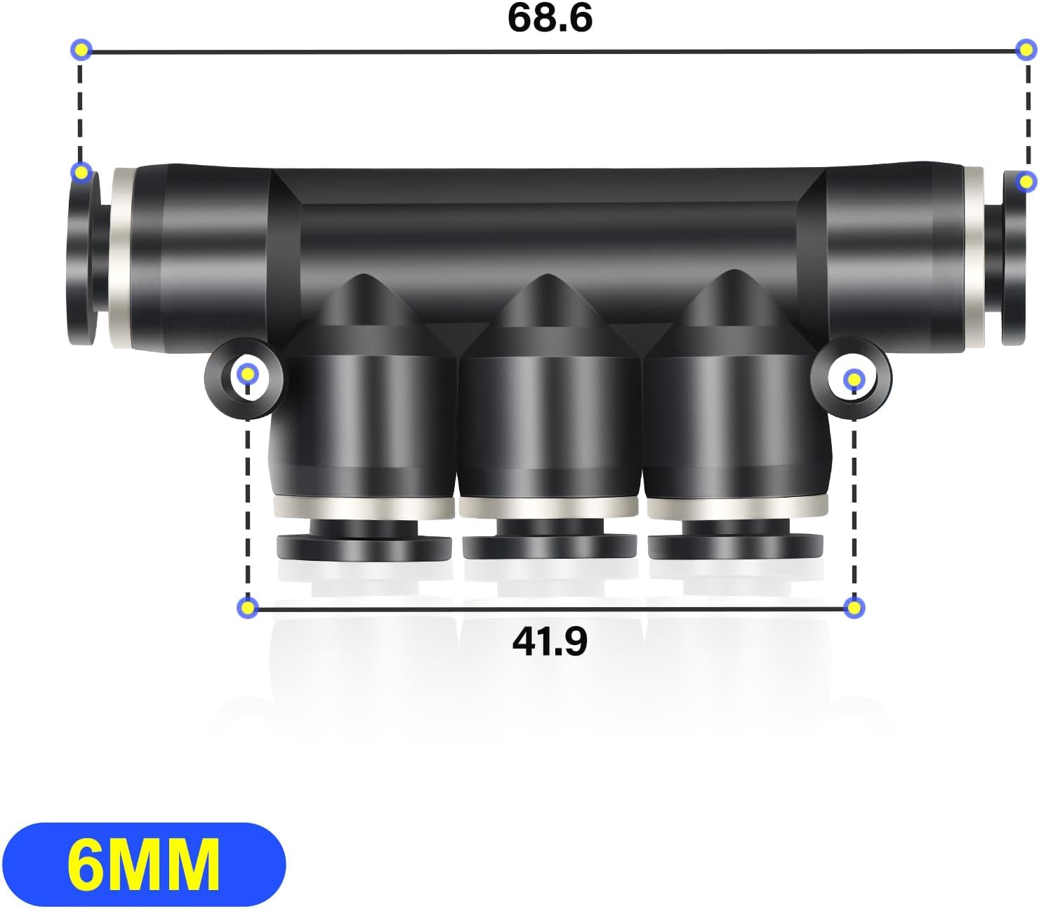 Thumbnail 1 de TAILONZ Pneumatic 6mm Straight Push Connectors (5 Pieces) – 6‑Way Plastic Air Line Fittings