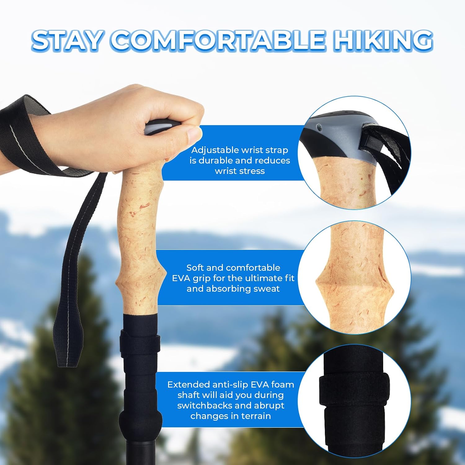 Detalle de Overmont Bastoni da trekking pieghevoli in alluminio 105-125 cm – 1 paio con accessori per tutto il terrain