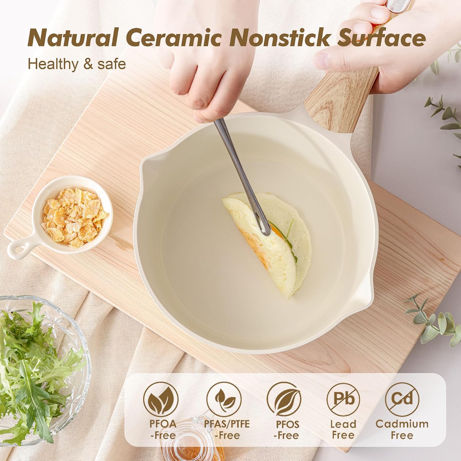 Detalle 2 de SENSARTE Ceramic Saucepan Set 2 & 3 Qt 🍲