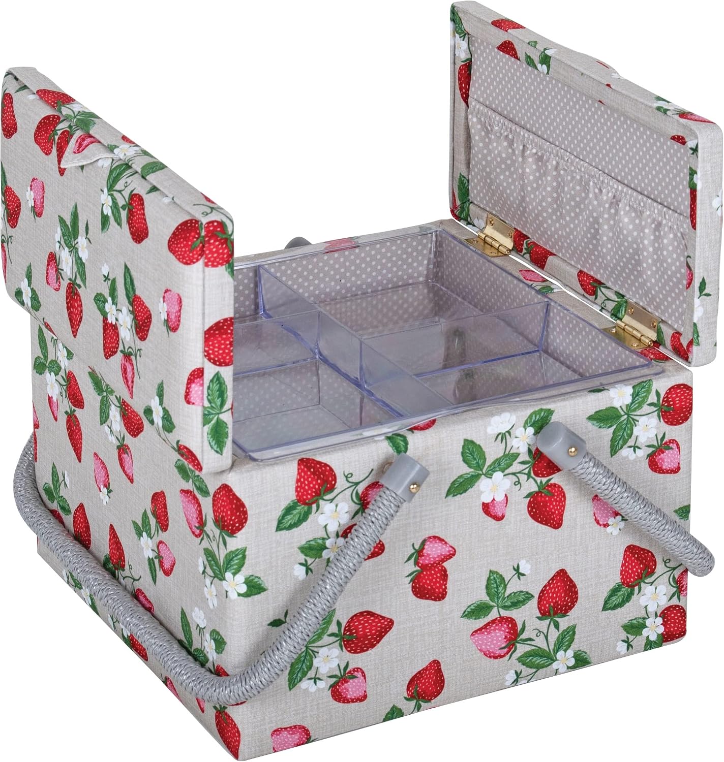 Detalle de Hobby Gift duże pudełko na przybory do szycia, tacka i wzór truskawek