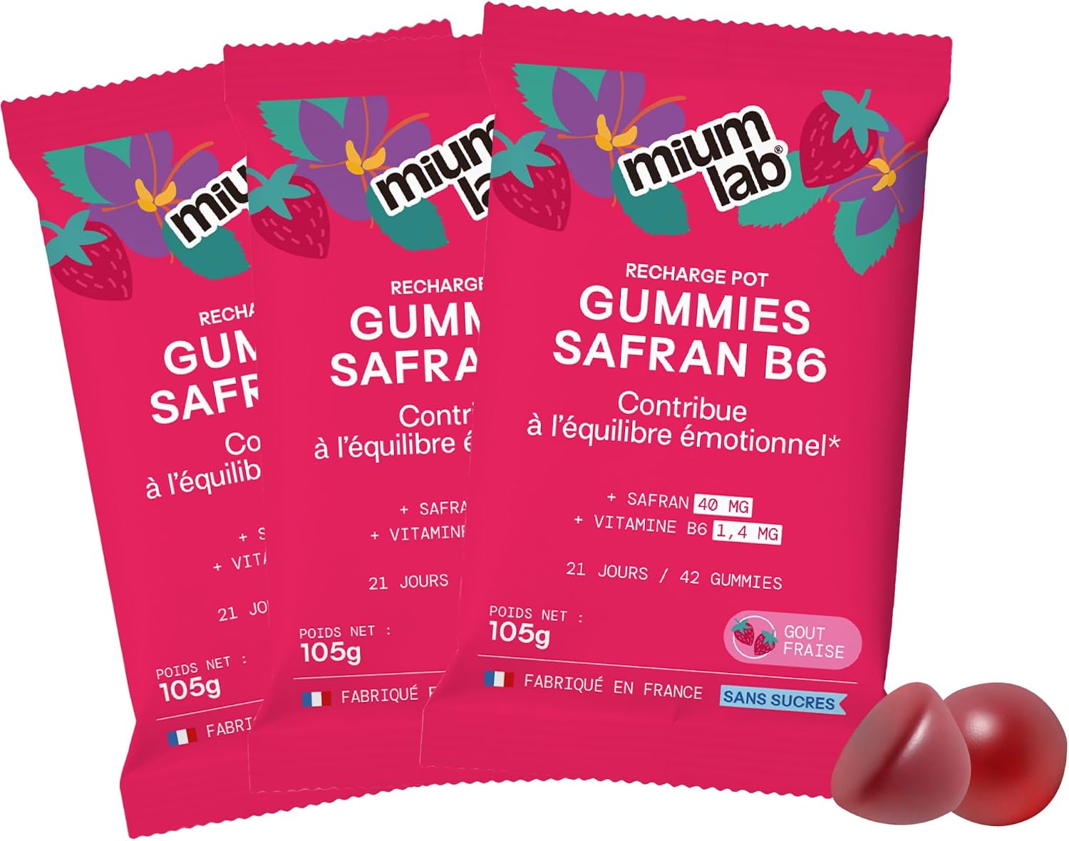 Mium Lab Gummies Safran B6 (40 mg) – Complément alimentaire sans sucres, enfants dès 4 ans & adultes