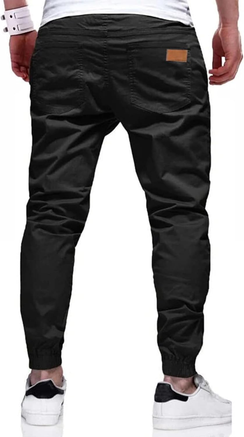 Detalle de PLEPAN Mens Casual Cargo Joggers — Cotton Drawstring Chino Pants for Hiking, Outdoor Twill & Everyday Training