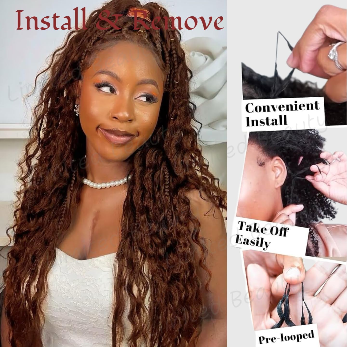 Thumbnail 3 de Limited Beauty Auburn Ginger Deep Wave Crochet Human Hair Extensions (2 Packs, 120g) - 20inch, Knotless, Burmese Curl