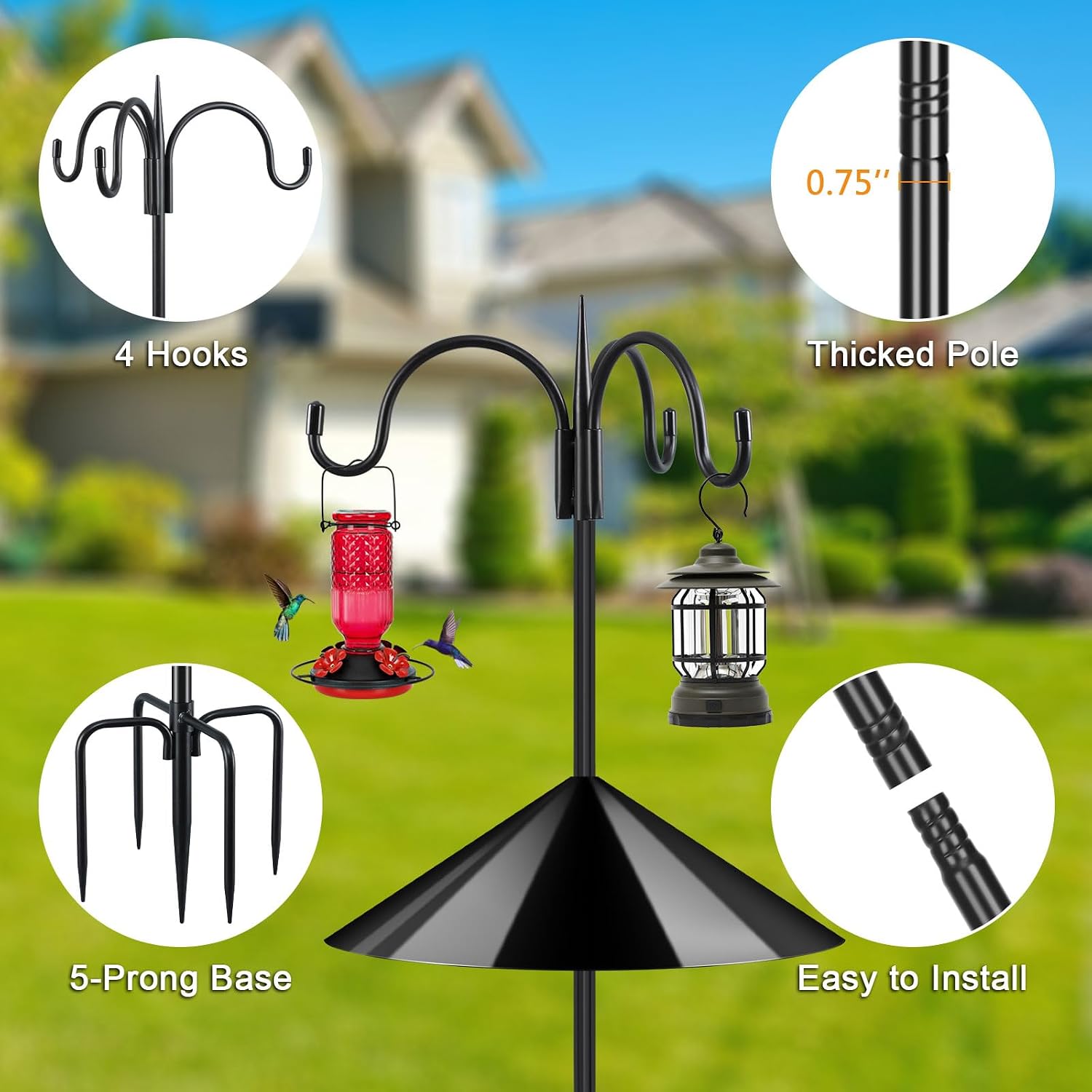 Detalle 2 de FEED GARDEN JC-3GMYG-92-1 Shepherd’s Hook, 92-Inch Pole with Triple Hooks
