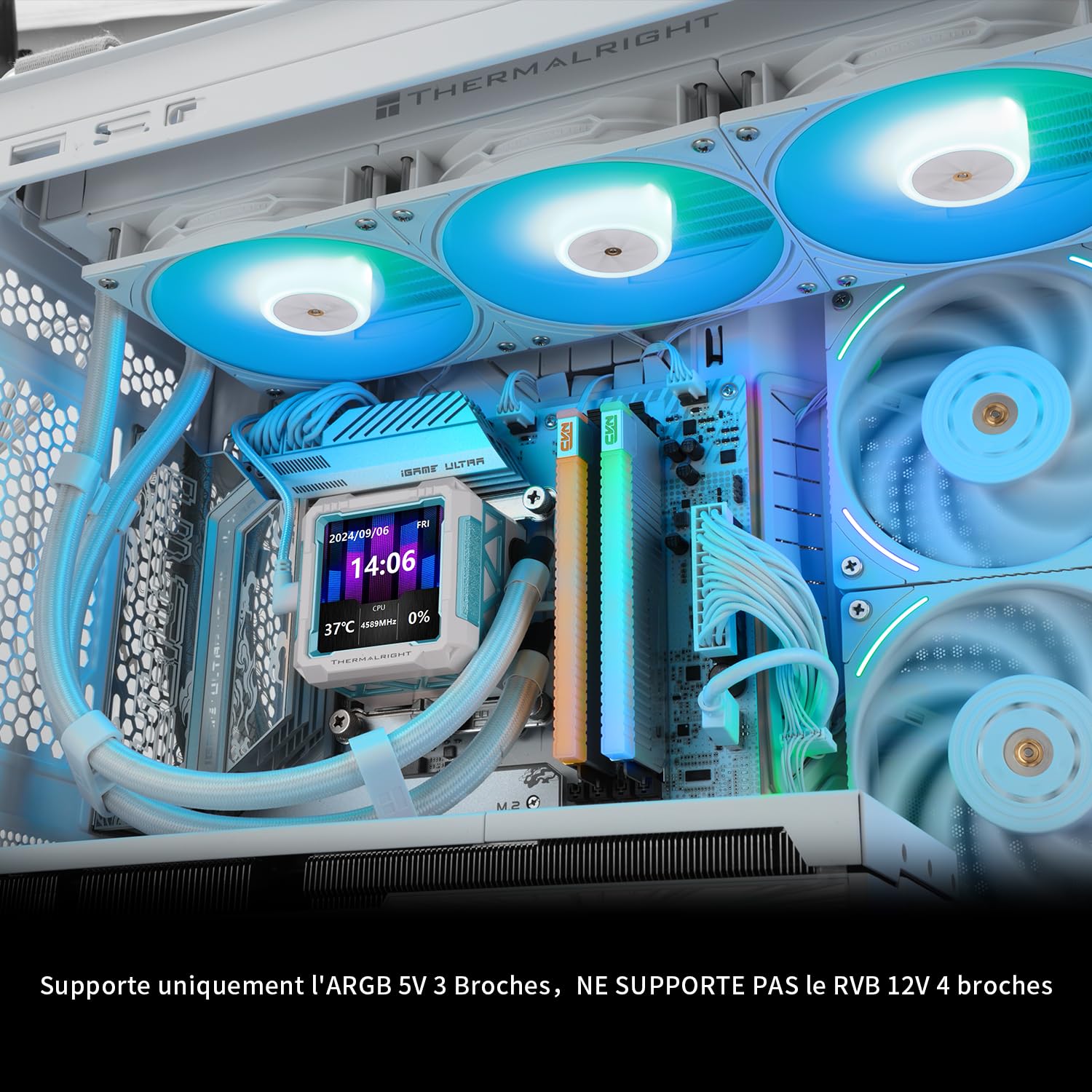 Detalle de Thermalright FW PRO 360 ARGB witte AIO-koeler met afneembaar IPS-lcd-display