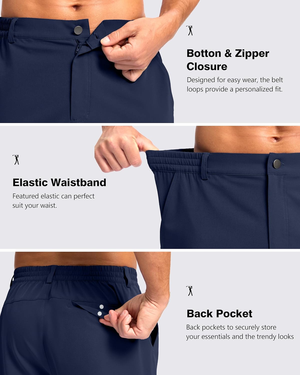 Detalle de Pudolla Men's Lightweight Casual Golf Shorts with 3 Pockets (7/9/5 in inseams)