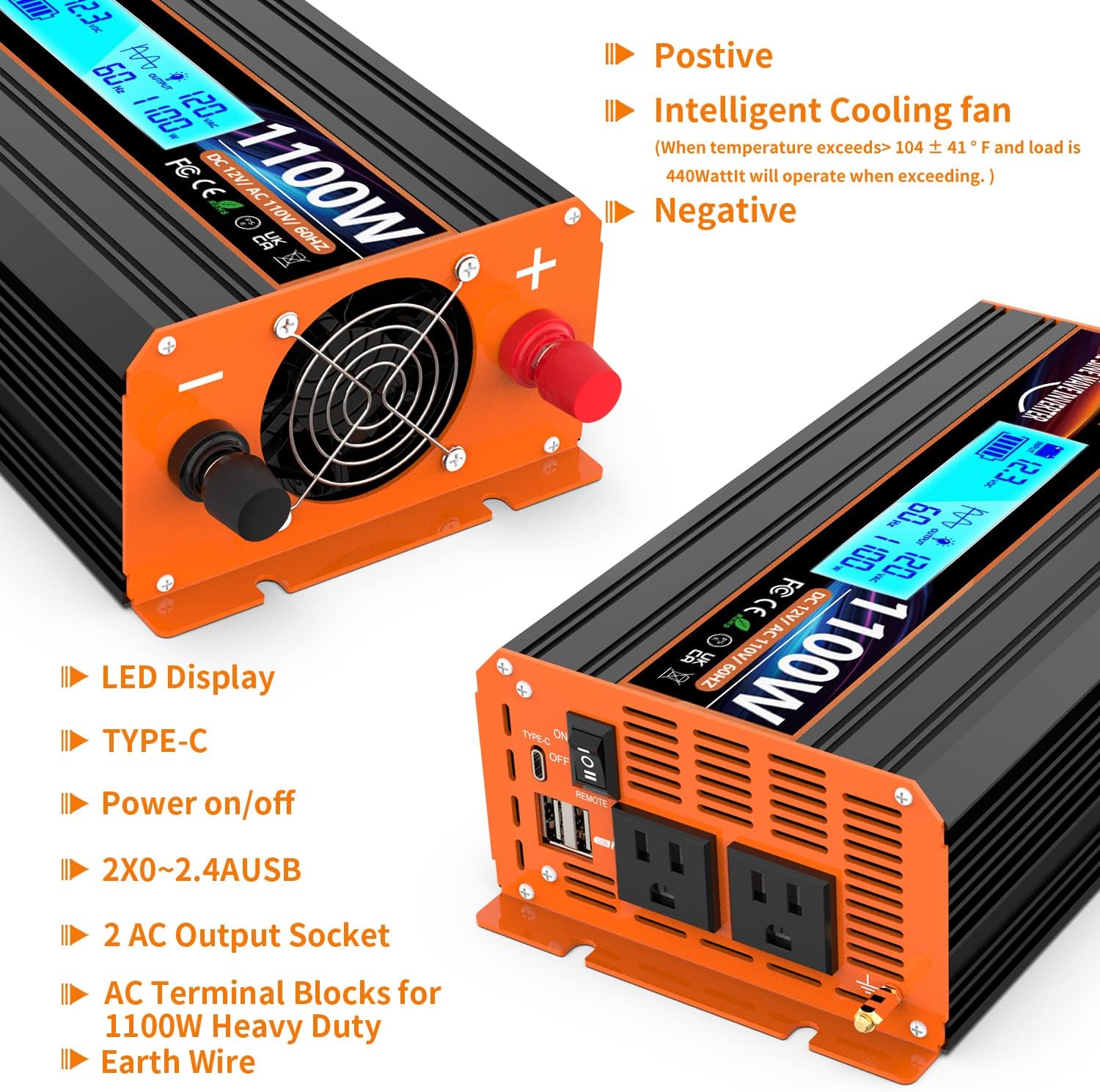 Detalle 2 de JARXIOKE 1100W Pure Sine Wave inverter