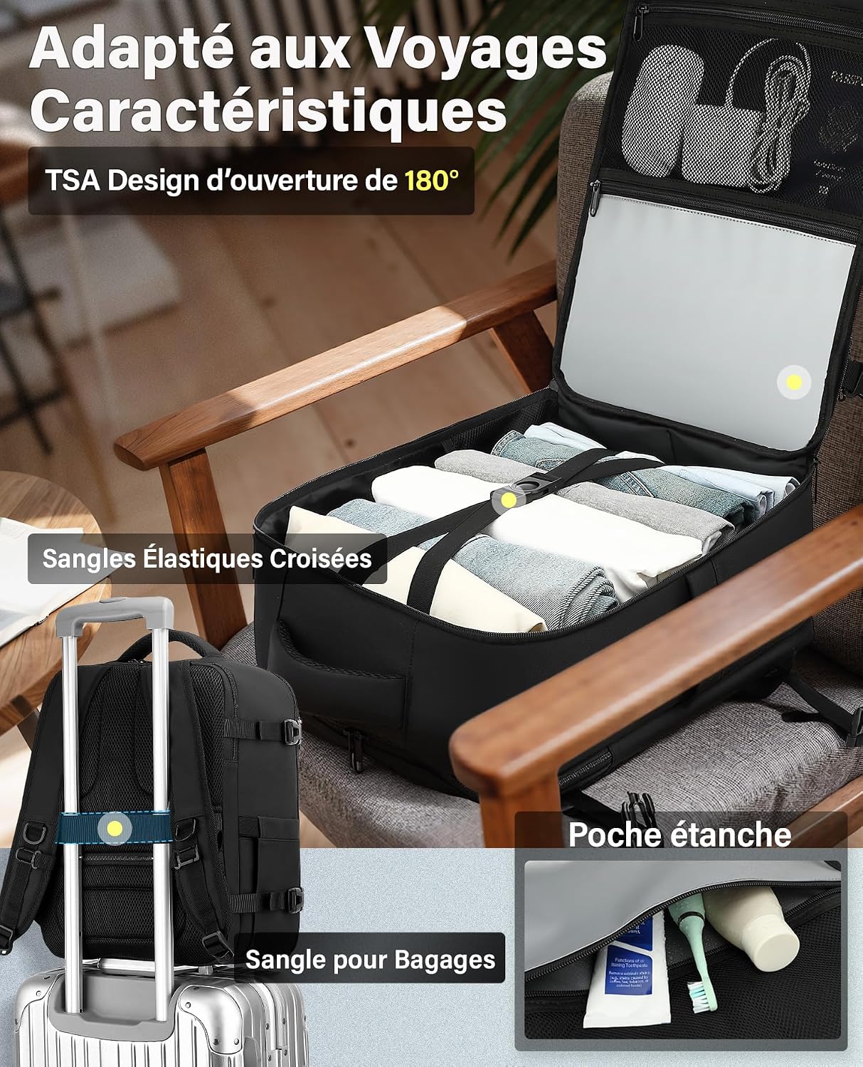 Detalle de VANKEV Sac cabine 40x30x20 cm – polyvalent et pratique pour Ryanair, EasyJet, Eurowings et consorts