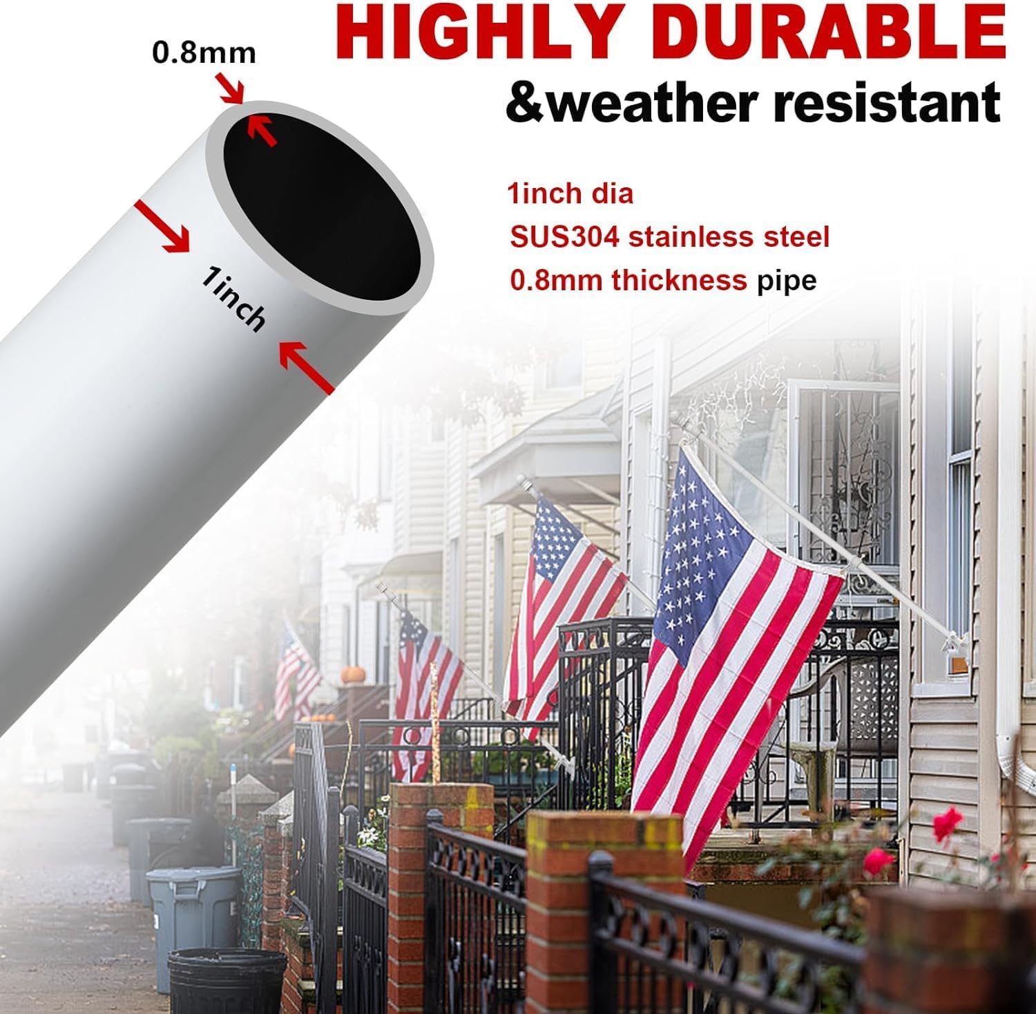 Detalle 2 de Barcetine 01 Flag Pole, White, Adjustable to 5 ft with 1-Inch Diameter
