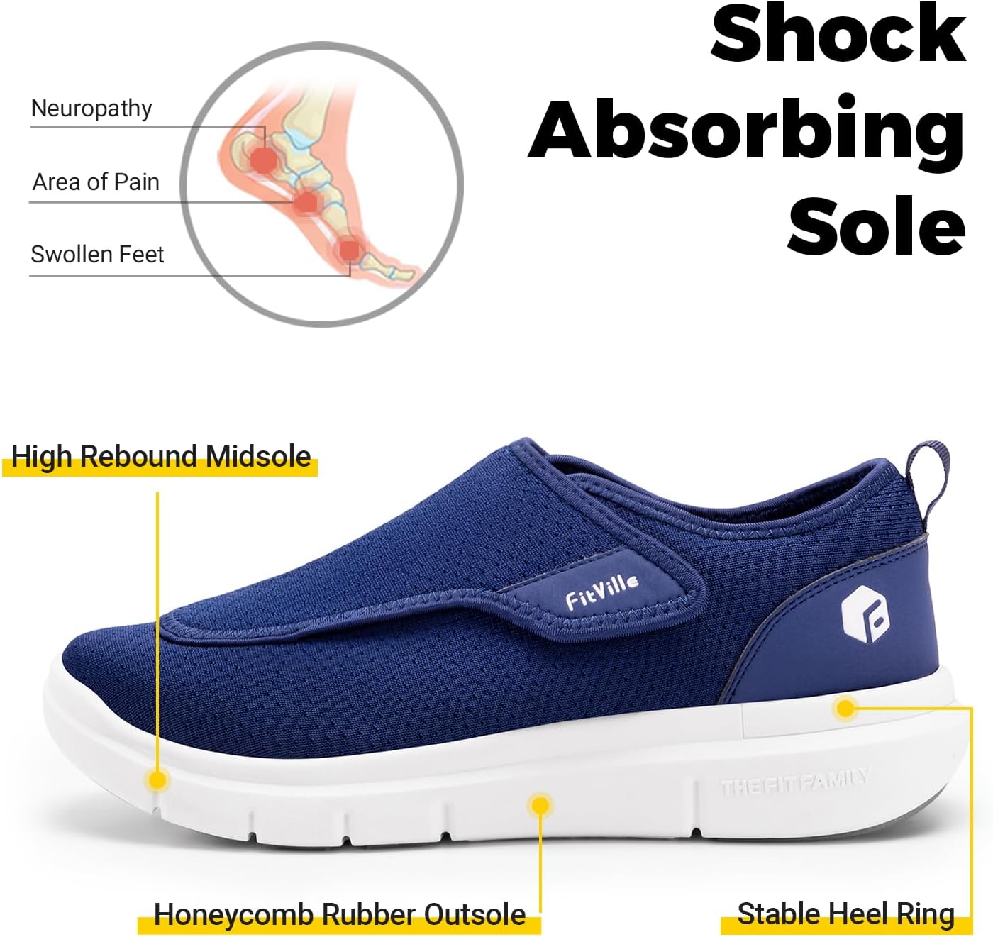 Thumbnail 3 de FitVille Mens Extra Wide Fit Diabetic Slippers with Adjustable Strap