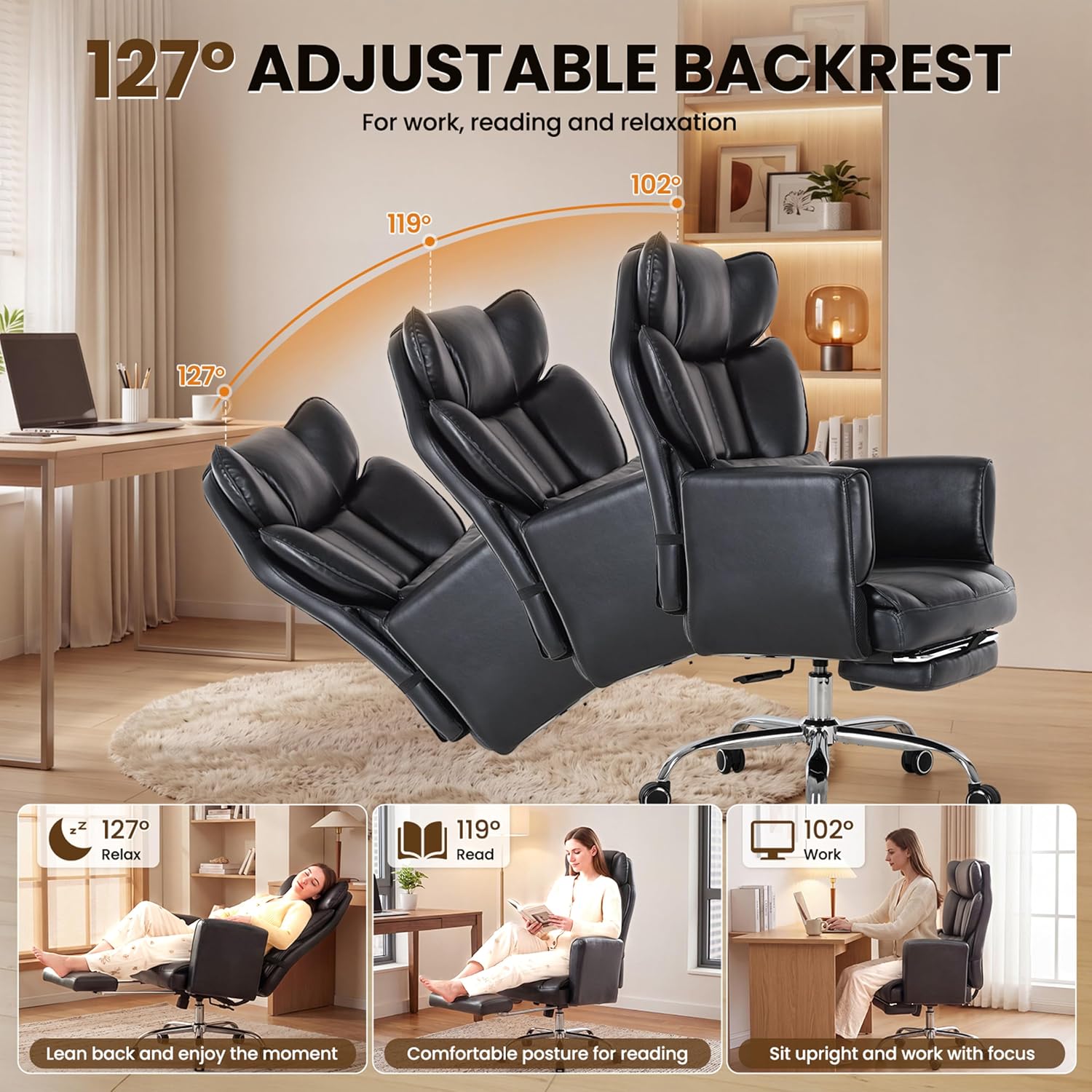 Detalle 2 de MALOL OCS32 Big and Tall Office Chair with Footrest, Flip Arms and Recline
