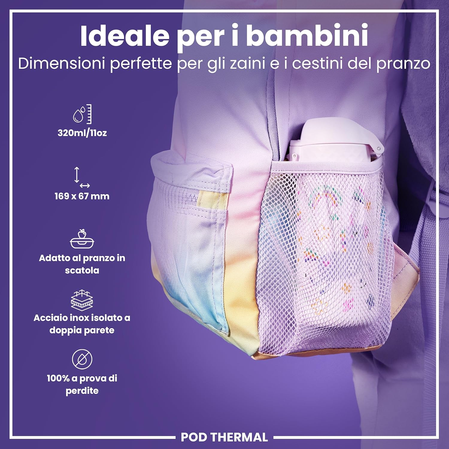 Detalle 2 de Ion8 Borraccia Termica in Acciaio Isolato 320 ml – Unicorn Rosa, a prova di perdita