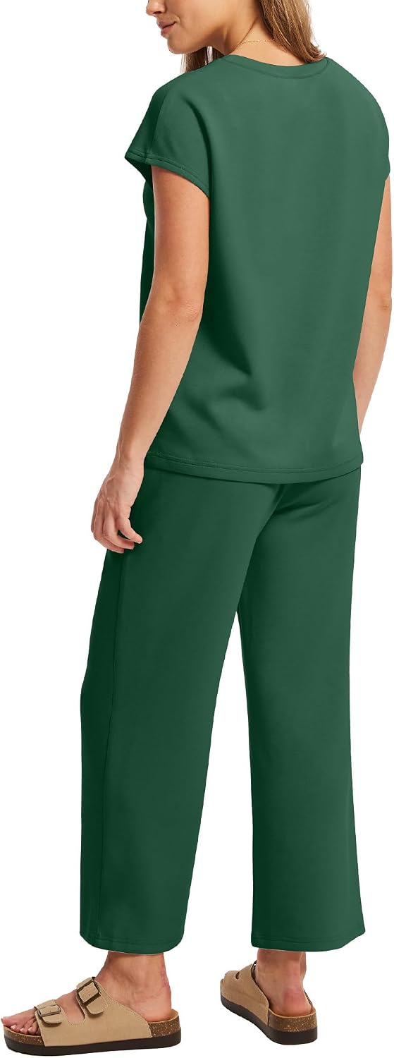 Detalle de Sampeel Two Piece Sets for Women: Cap Sleeve Tops & Wide-Leg Crop Pants for Summer Vacations