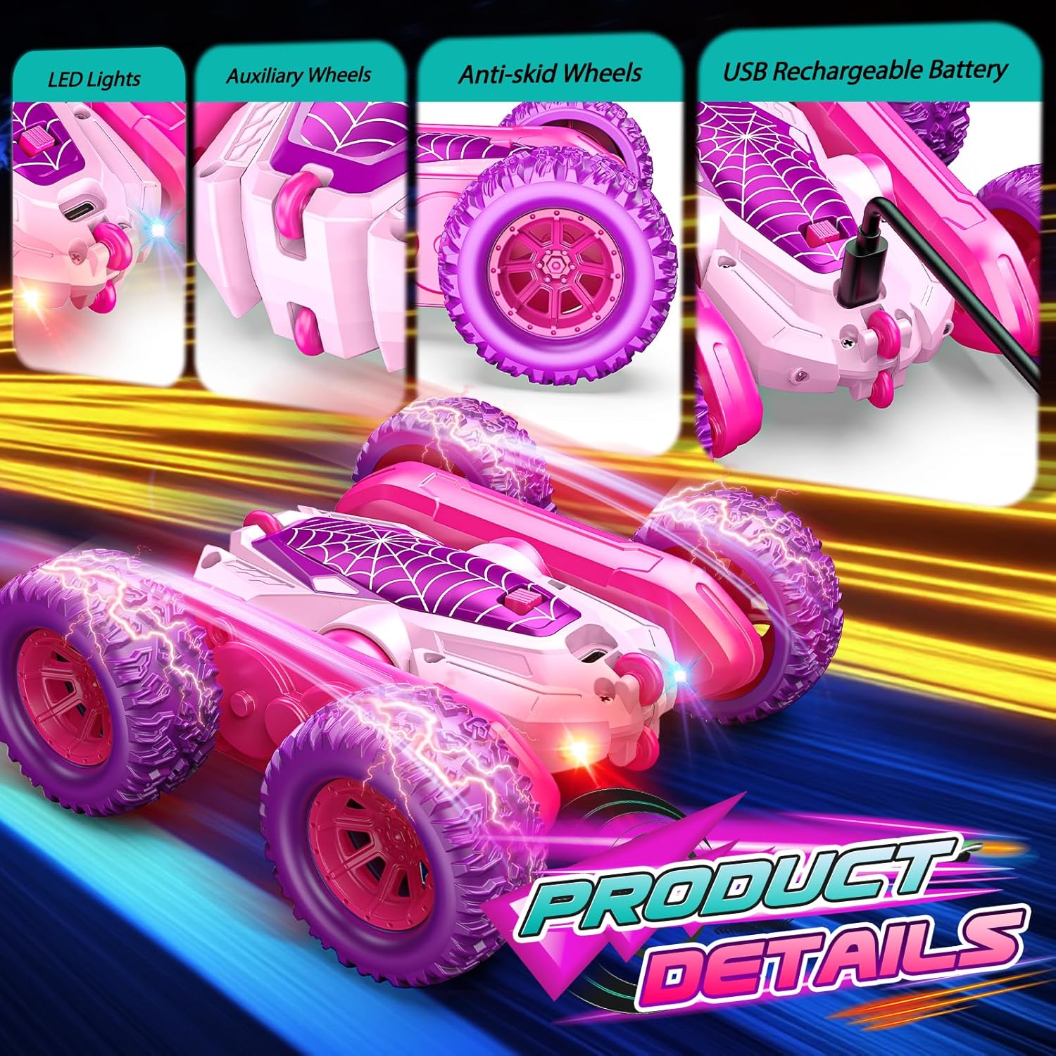 Thumbnail 6 de Dreamlandia 360° Flips Remote Control Cars for Kids (4–10) – Dual‑Sided Stunt Car with LED Lights
